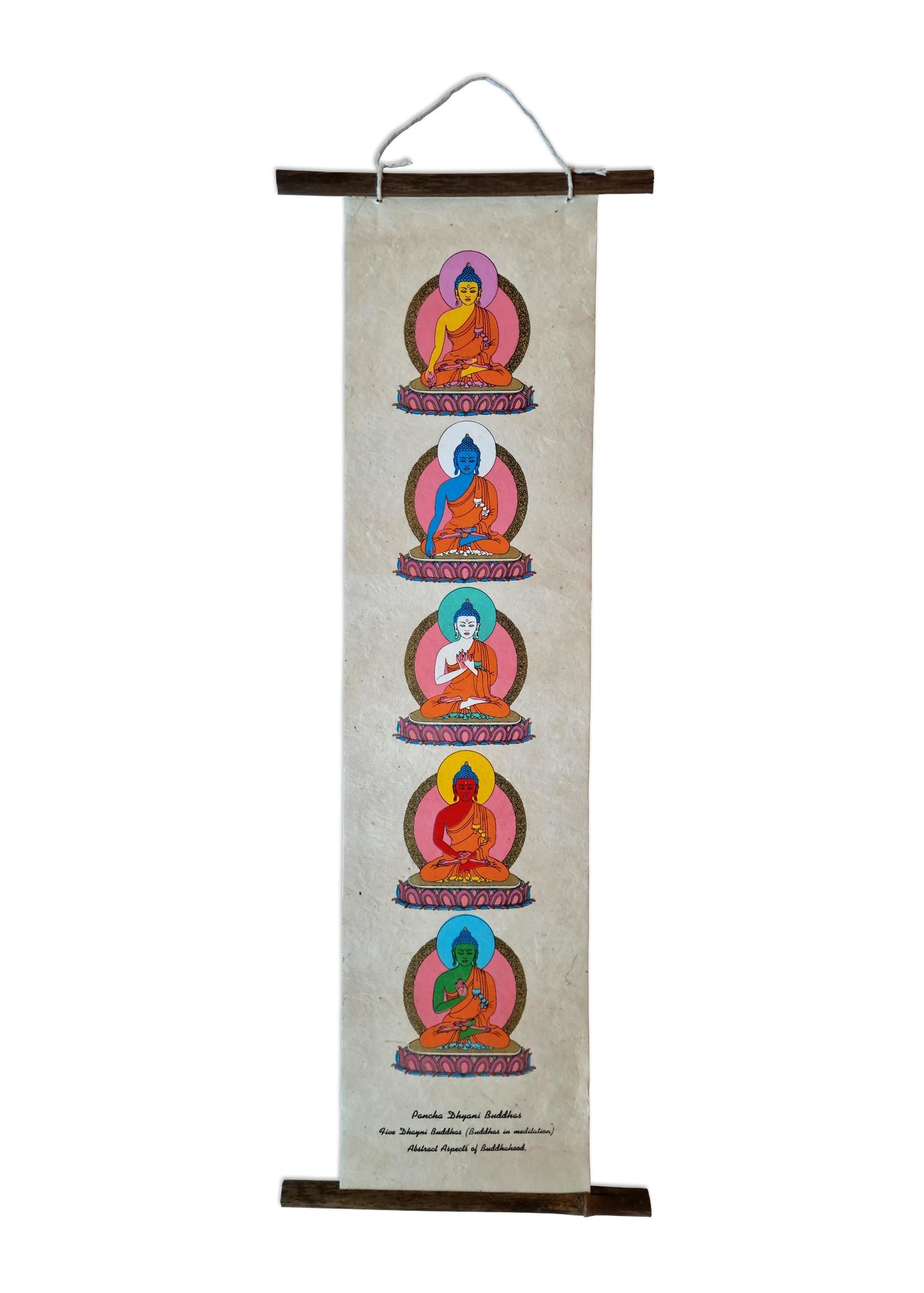 Appendiabiti da parete in carta di riso Cinque Buddha (Dhyani Buddha)