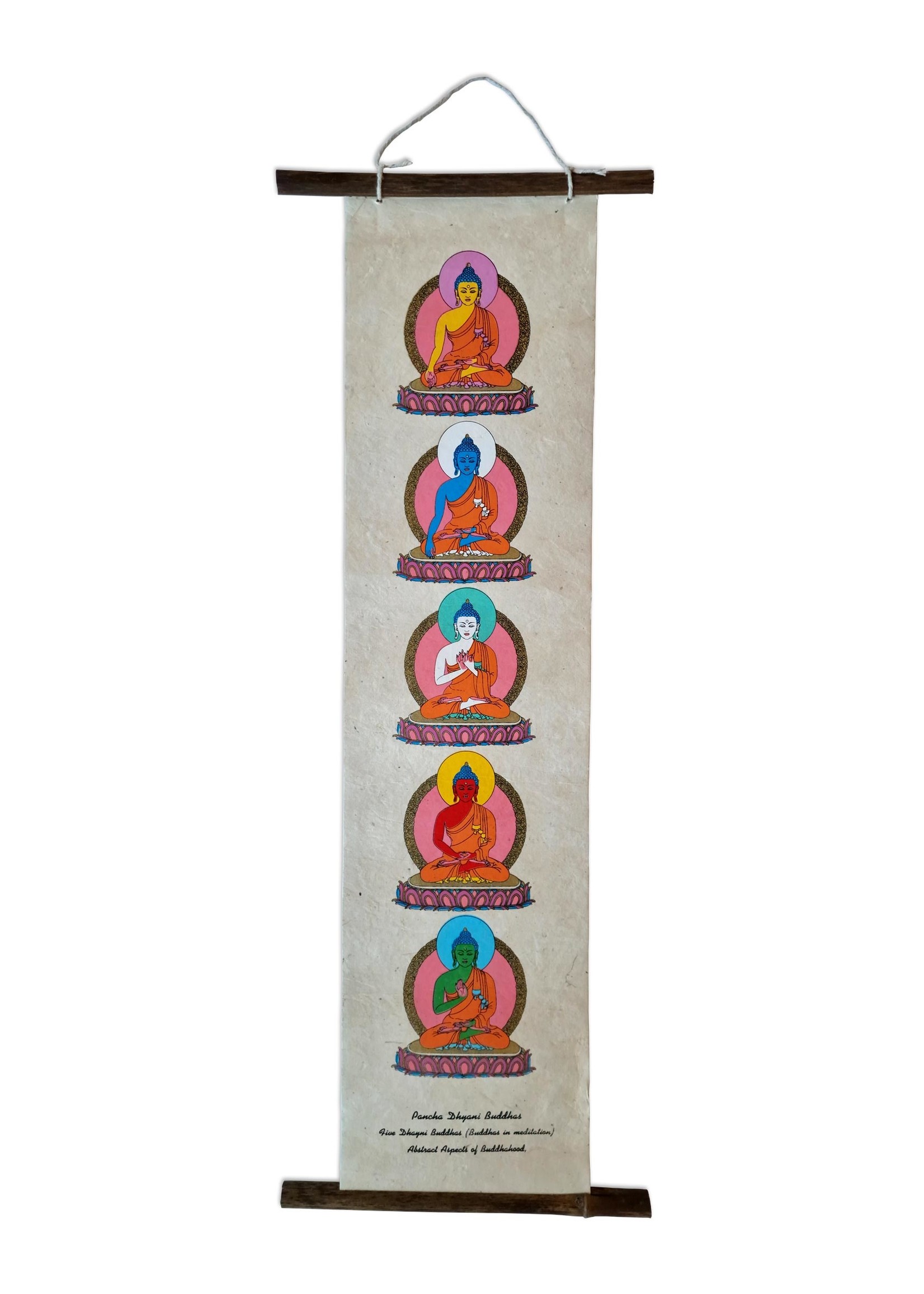 Tenture murale en papier de riz Les cinq bouddhas (Dhyani Buddhas)