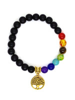 Bracciale di perle di onice con 7 chakra e albero, estensibile