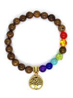 Bracciale di legno con 7 chakra e albero, estensibile