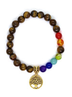 Armband aus Tigerauge mit 7 Chakras und Baum, dehnbar