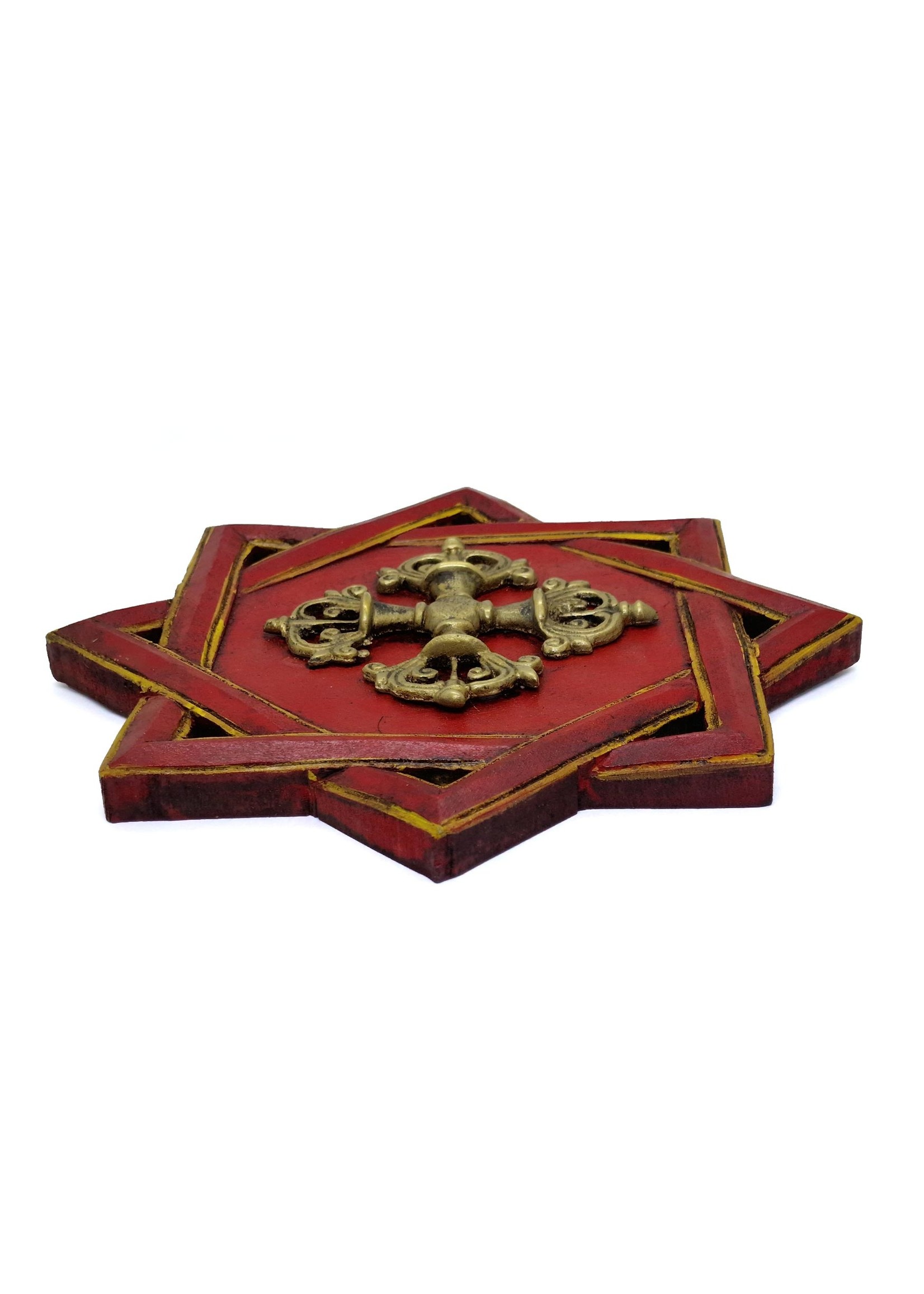 Wooden Wall Decoration With Brass Double Dorje