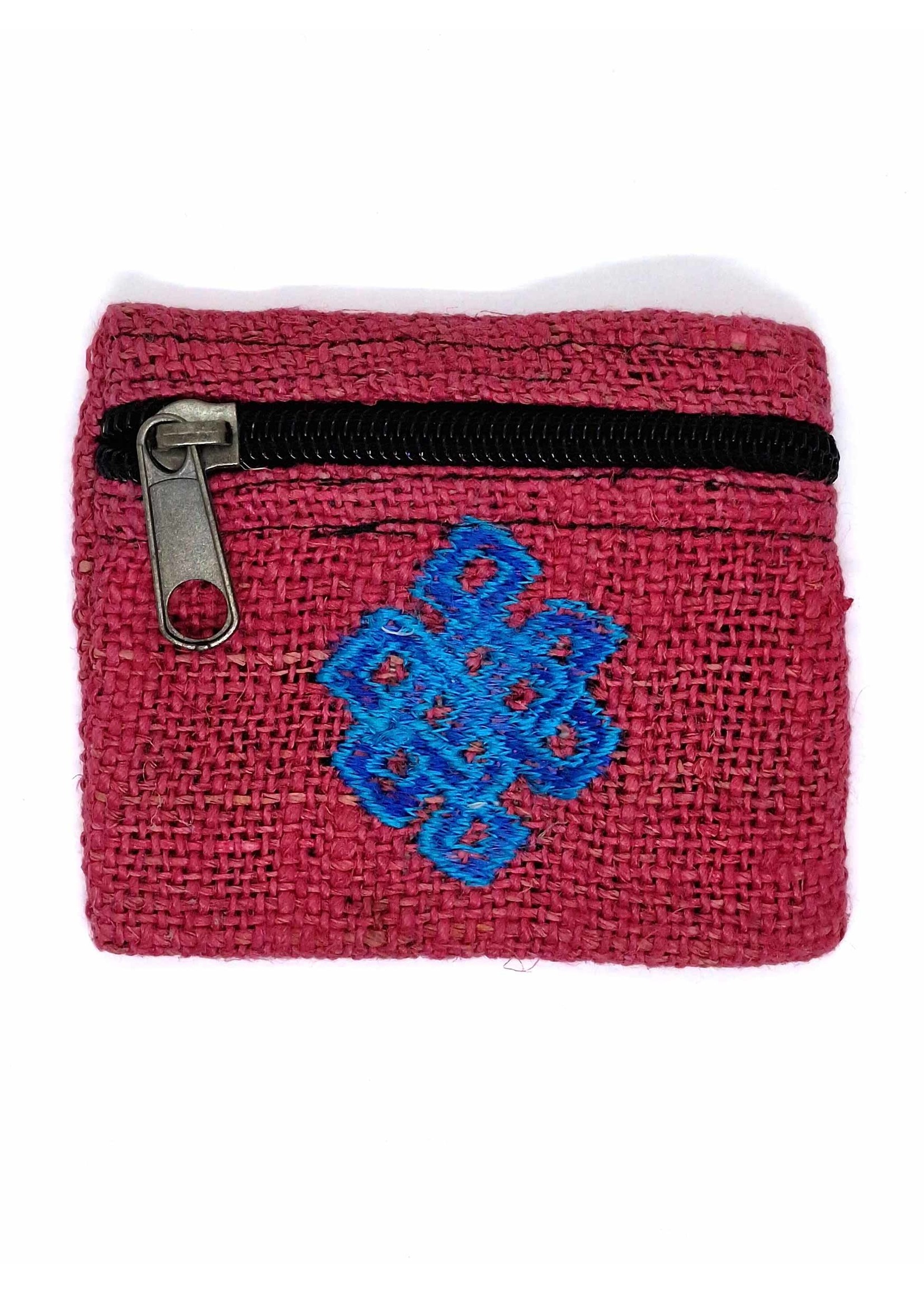 Hemp Coin Purse With Embroidery Endless Knot