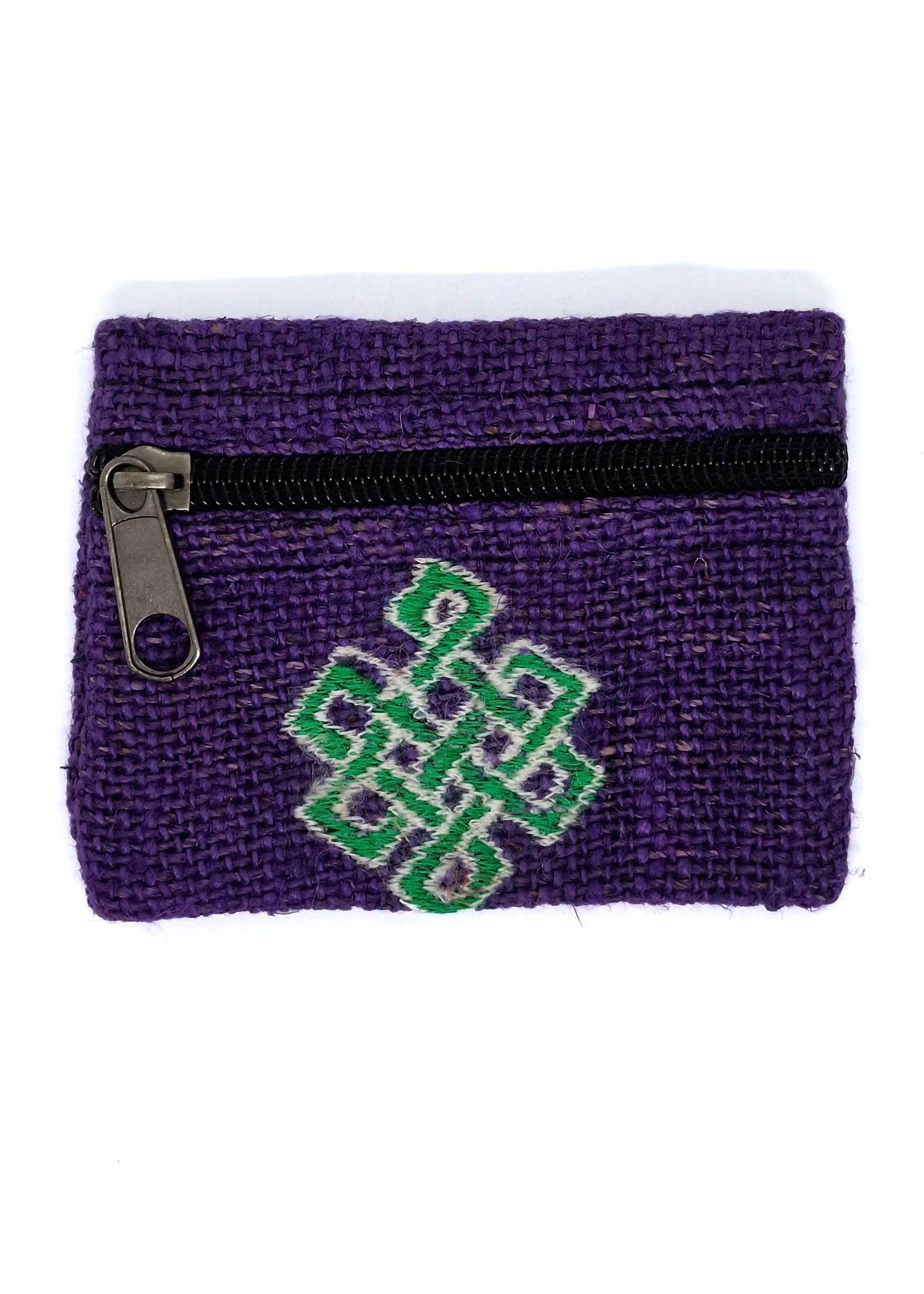 Hemp Coin Purse With Embroidery Endless Knot