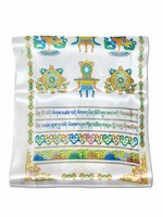 Khata Tibetan Greeting and Prayer Scarf with Lucky Symbols, White