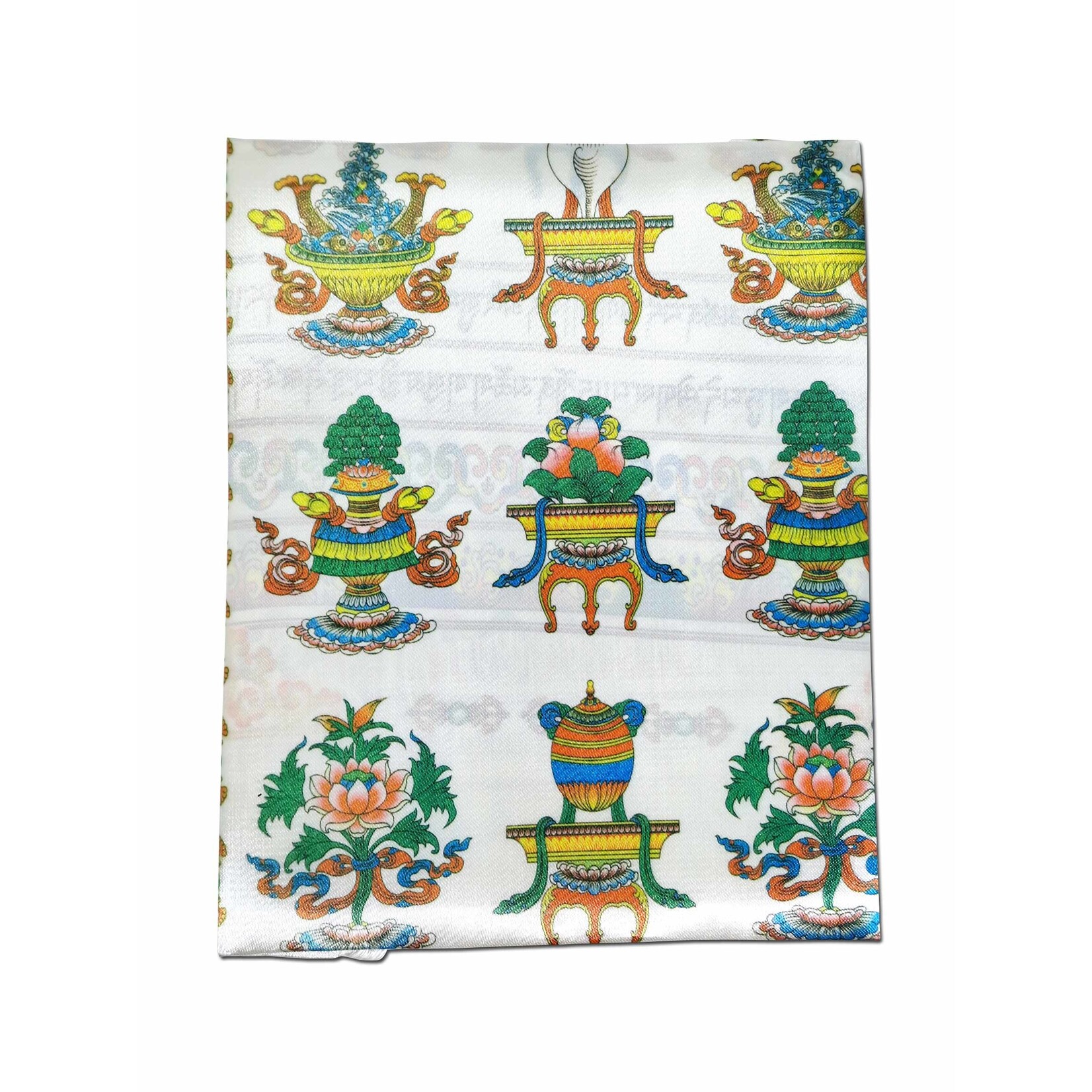 Khata, foulard tibétain de salutations et de prières avec symboles de chance, blanc