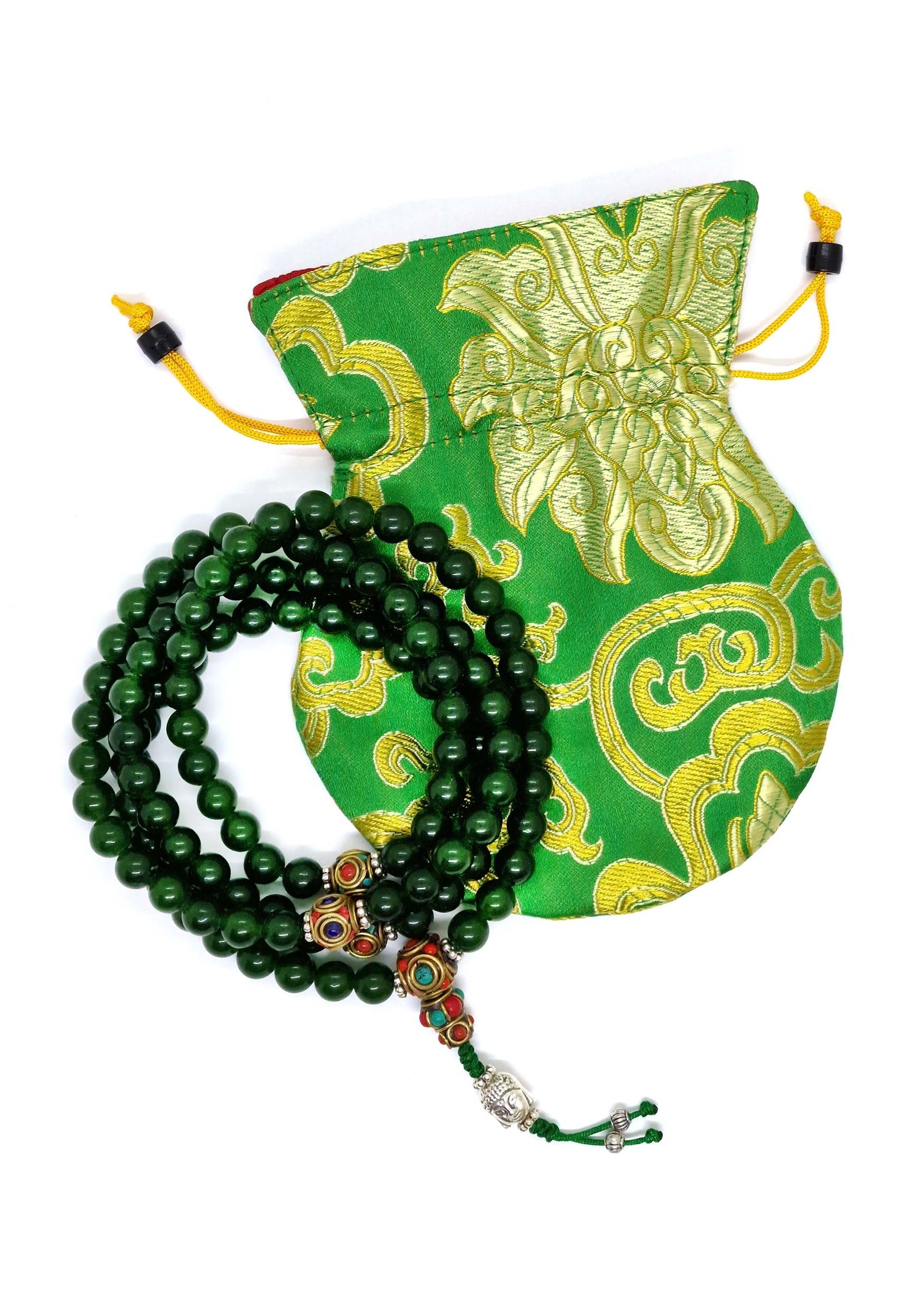 Tibetan Prayer Beads Jade Stone Mala with Spacers and Buddha