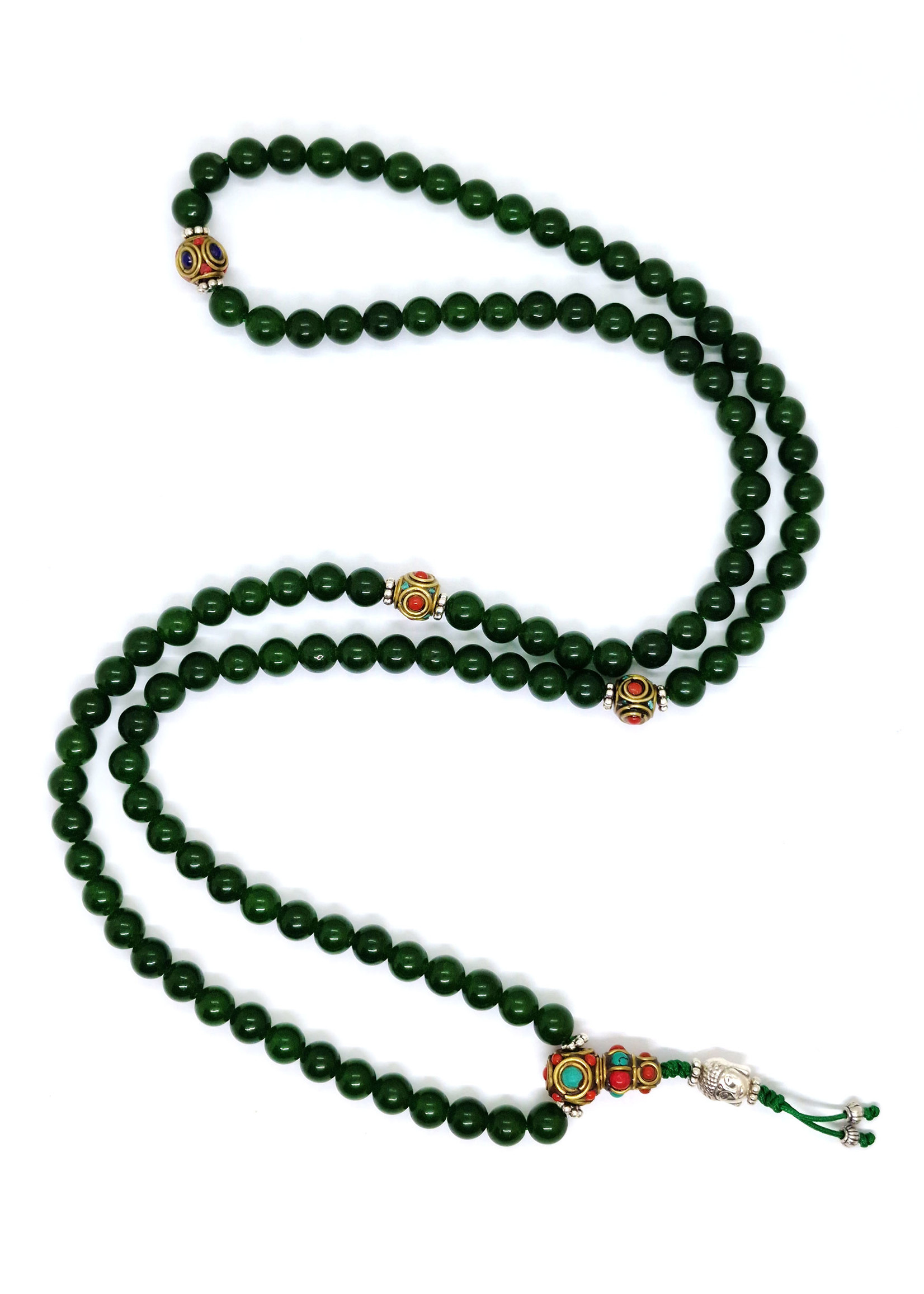 Tibetische Gebetskette Jadestein Mala mit Abstandshaltern und Buddha