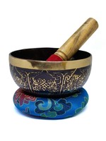 Tibetan Singing Bowl Ashtamangala, 3-Pieces Set, Ø 13cm, 500g