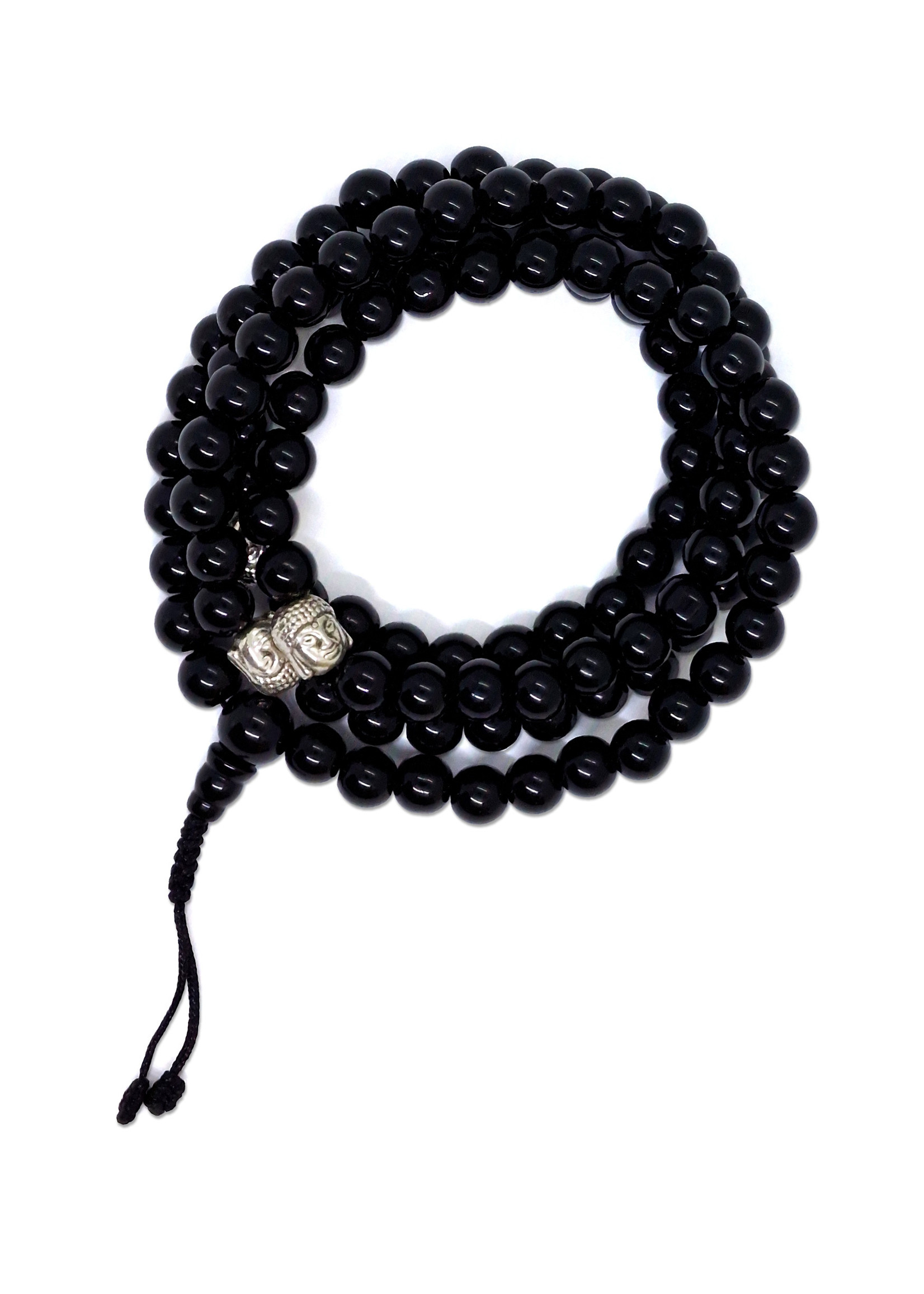 Tibetische Gebetskette schwarzer Onyx Mala mit 3 Buddha-Marker-Perlen