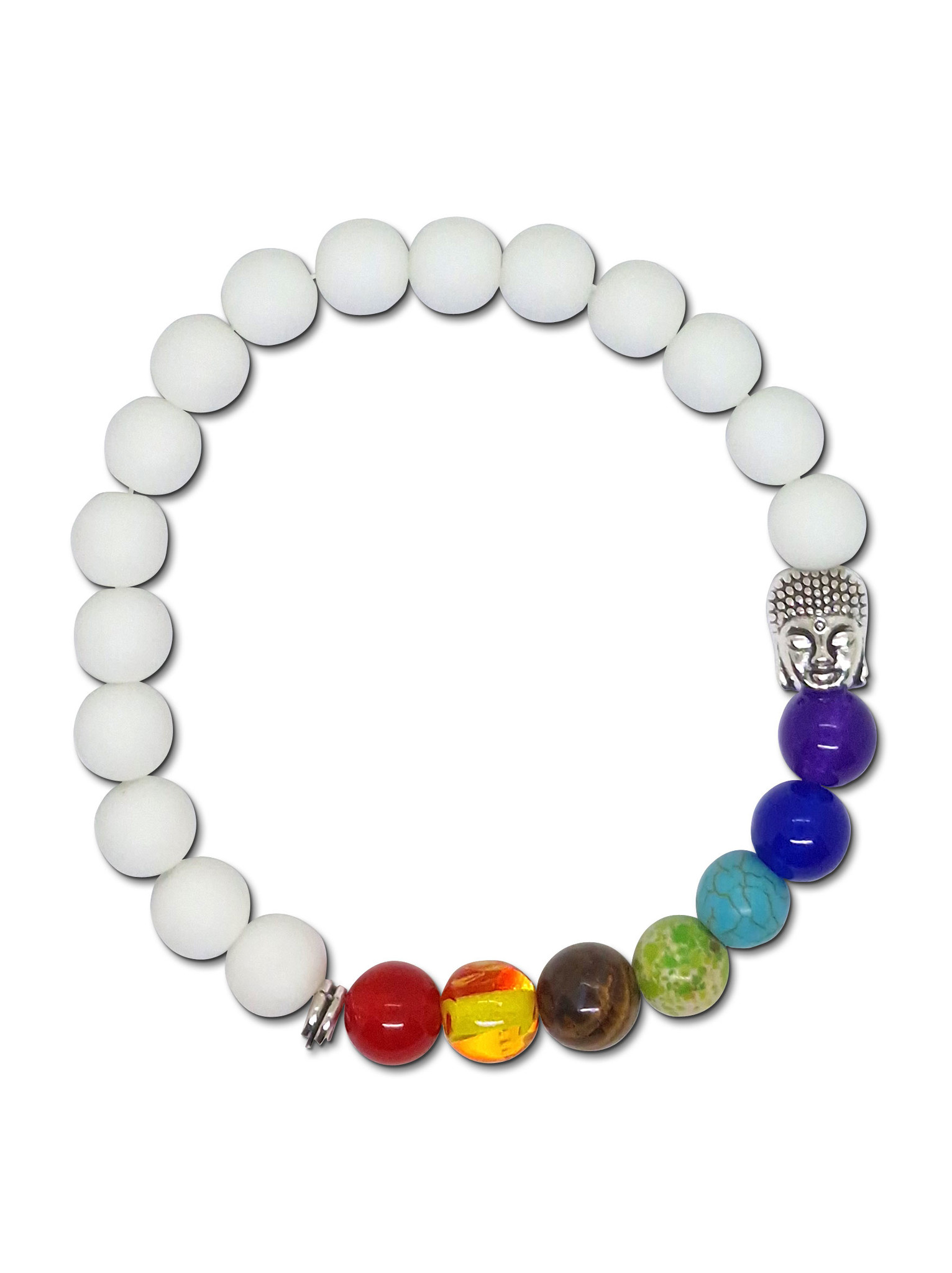 Bracelet Matt White and 7 Chakra Beads With Buddha
