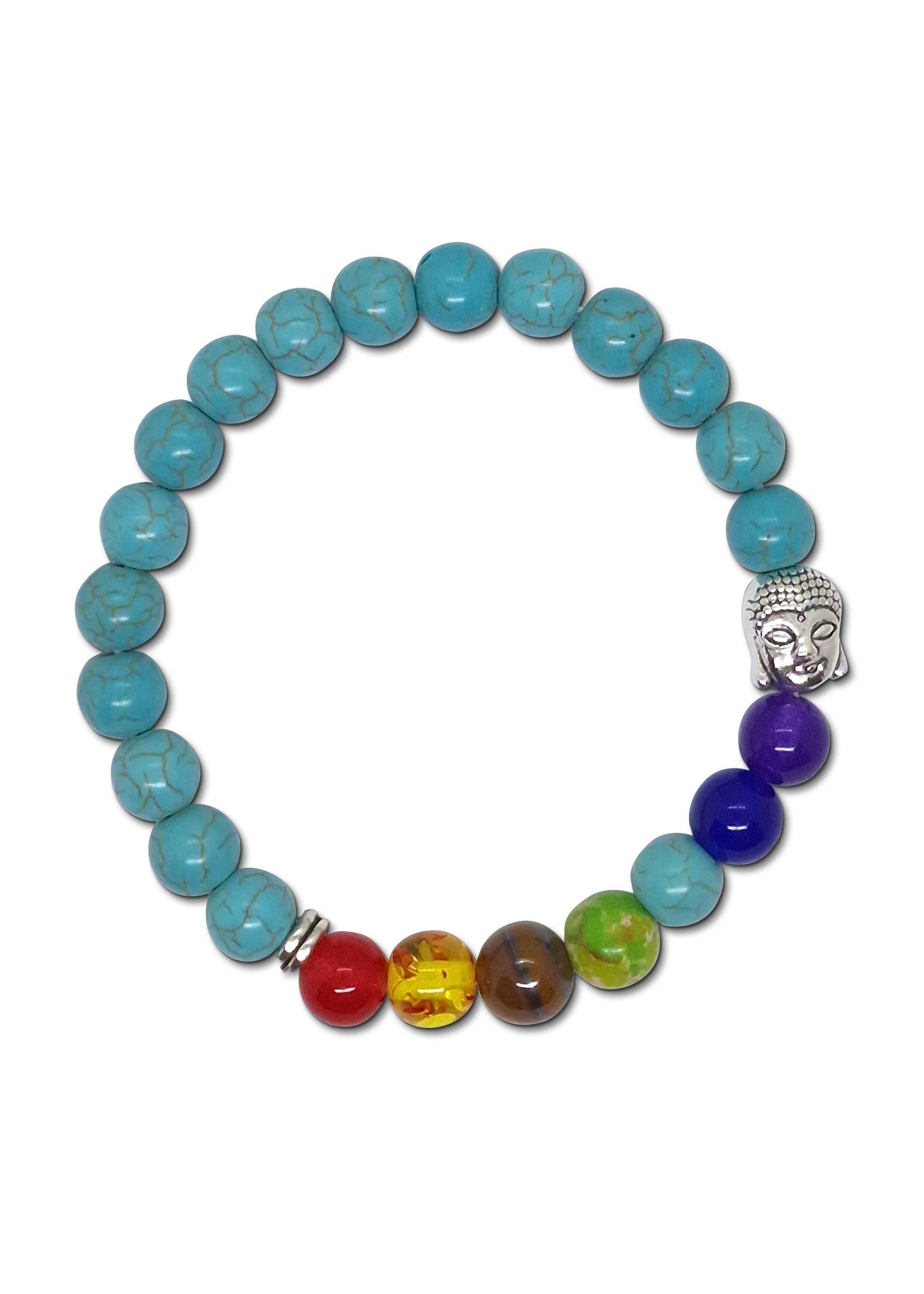 Bracciale in turchese con 7 perline chakra e Buddha