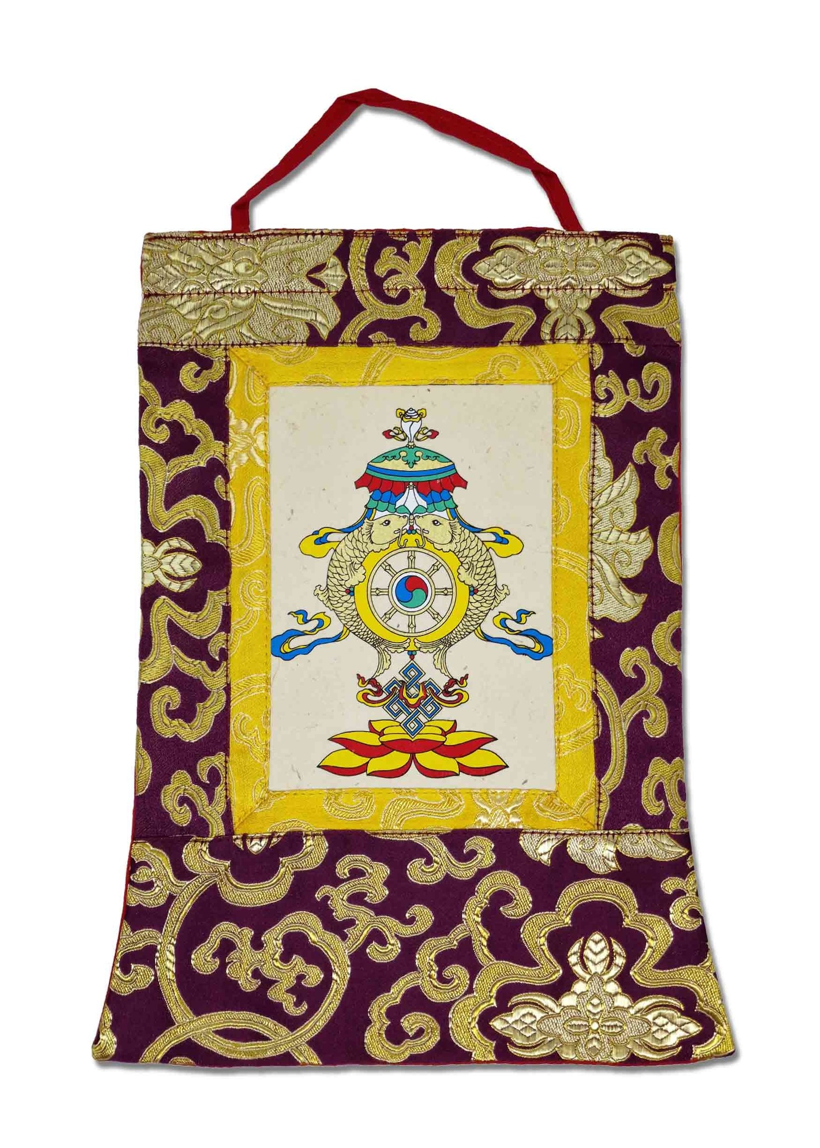 Thangka tibetano "8 segni di buon auspicio", mini