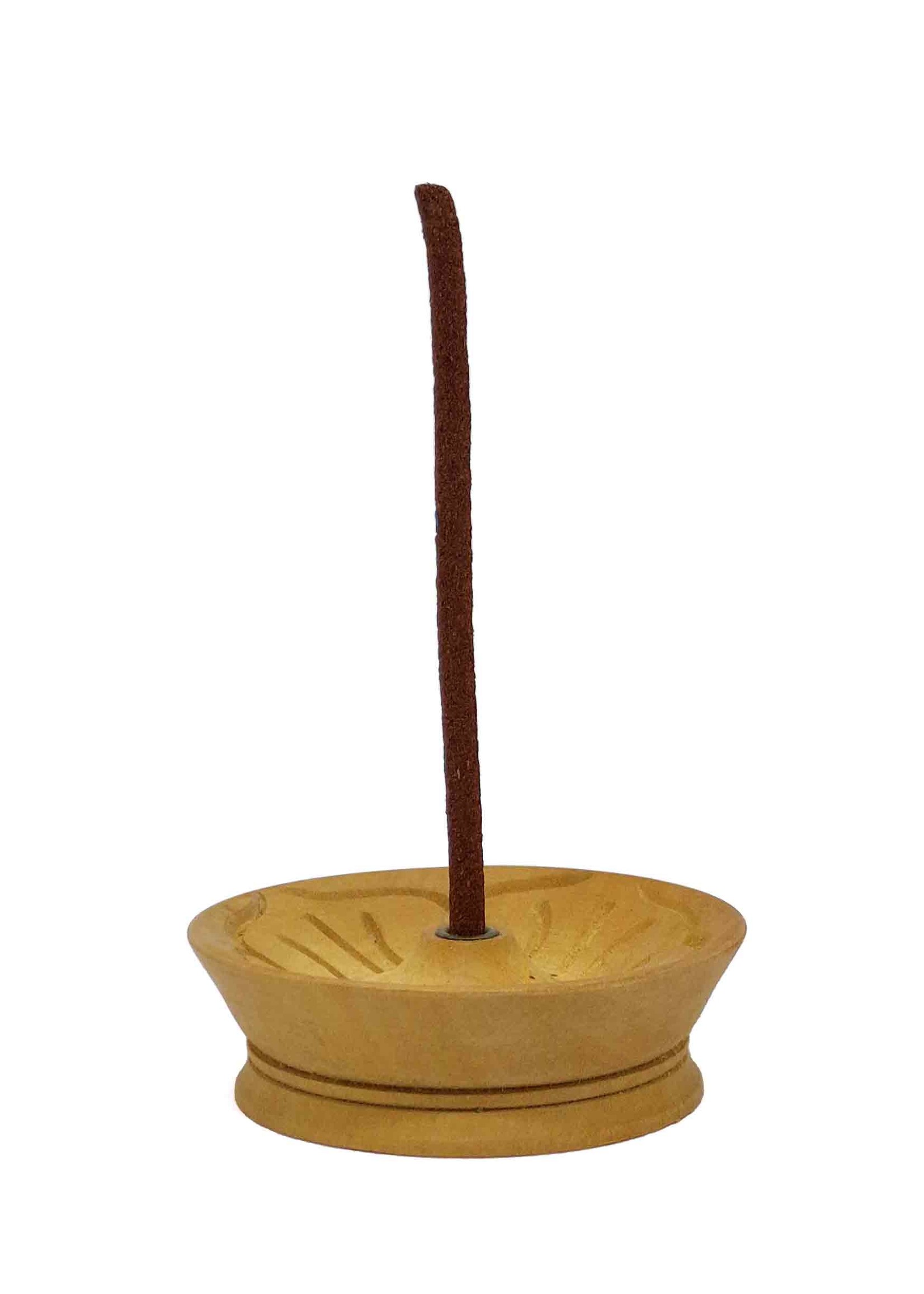 Wooden Incense Holder With Carved Flower