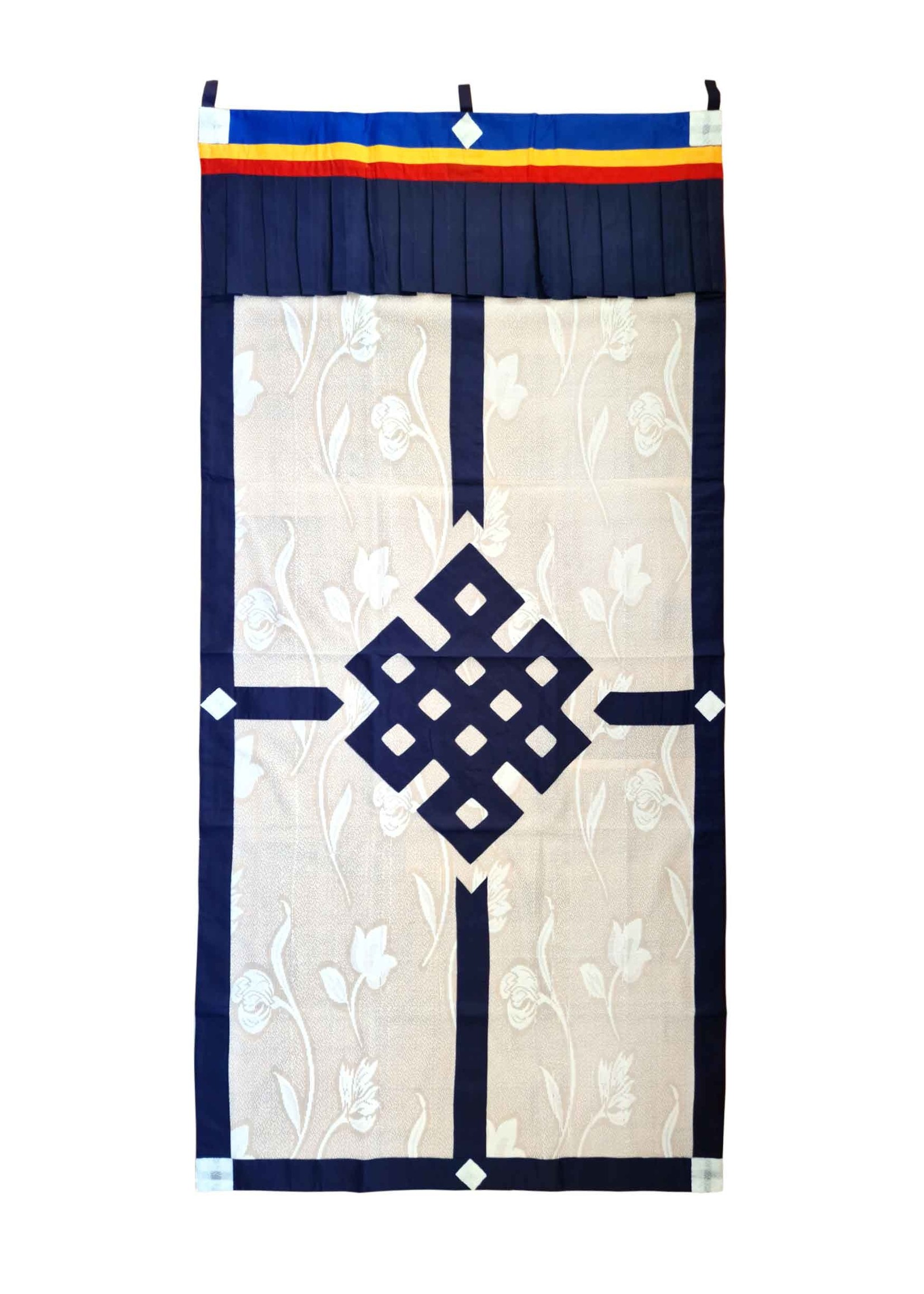 Rideau de porte tibétain à nœuds sans fin, semi-transparent, blanc/bleu foncé