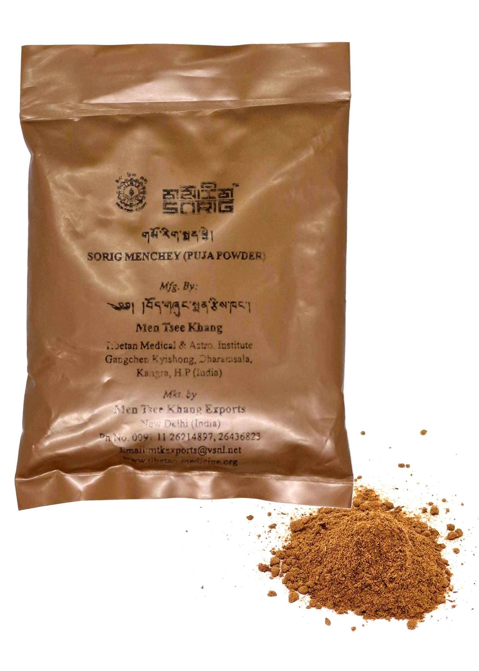 Poudre d'encens tibétain Sorig à base de plantes Menchey (Puja Powder)