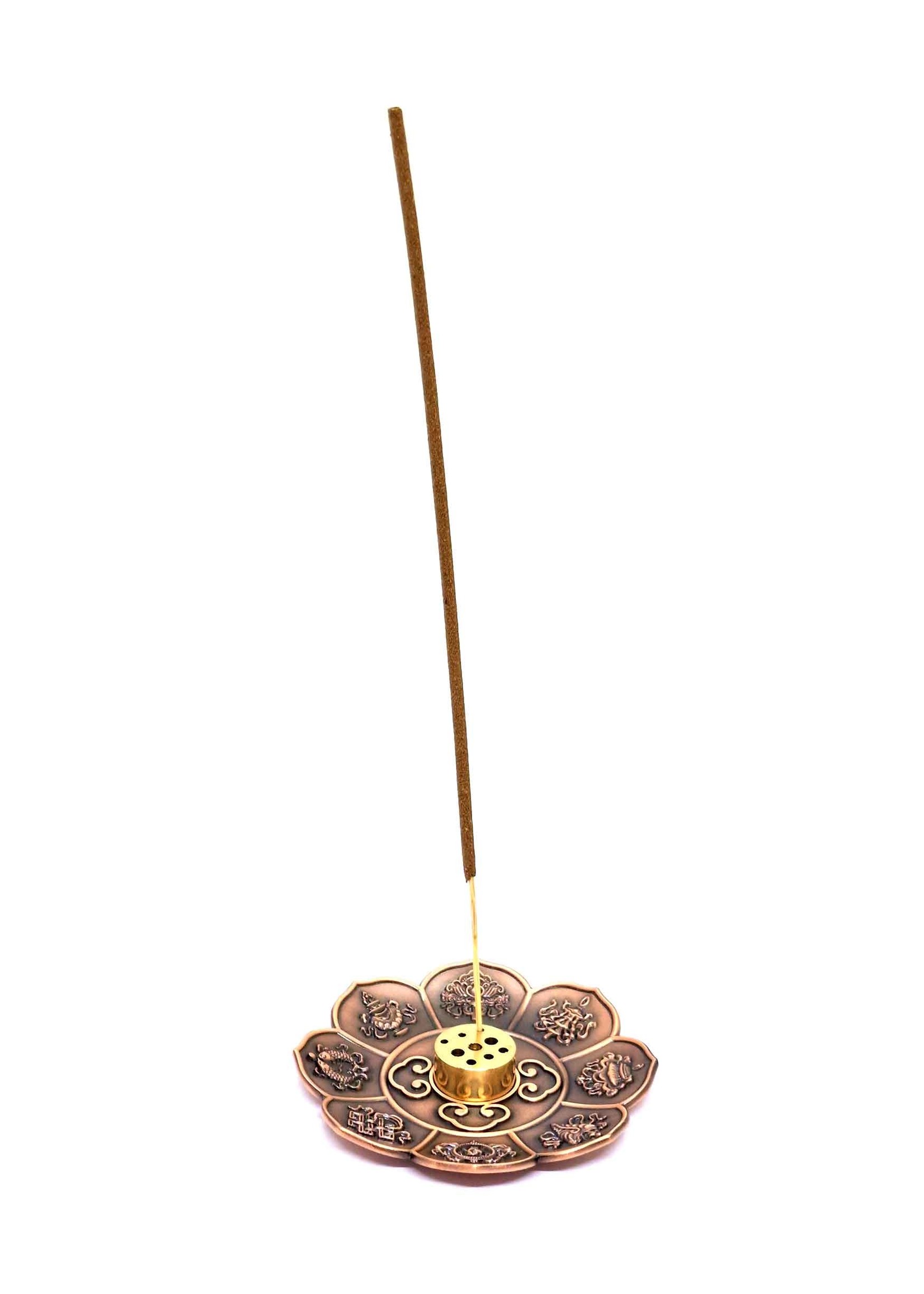 Set porte-encens en métal avec 8 signes auspicieux