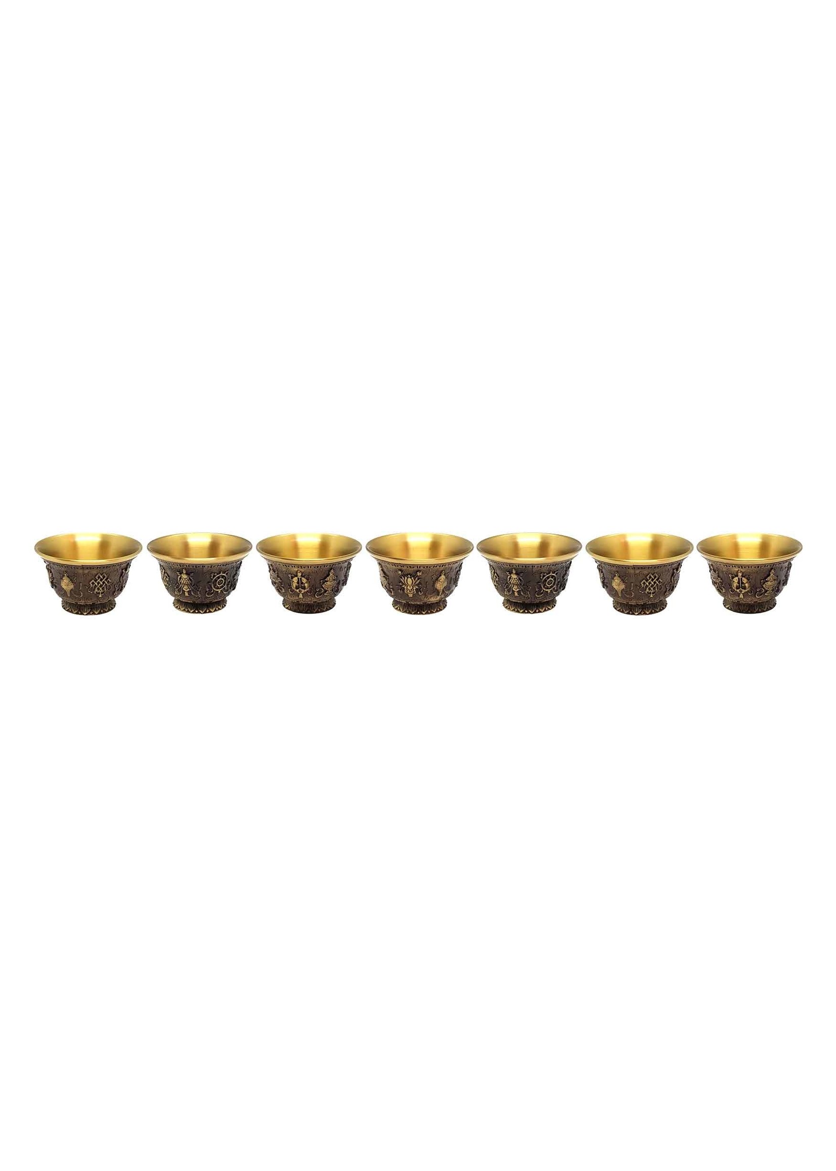 Tibetan Water Offering Bowl (set of 7), 8 Auspicious Symbols