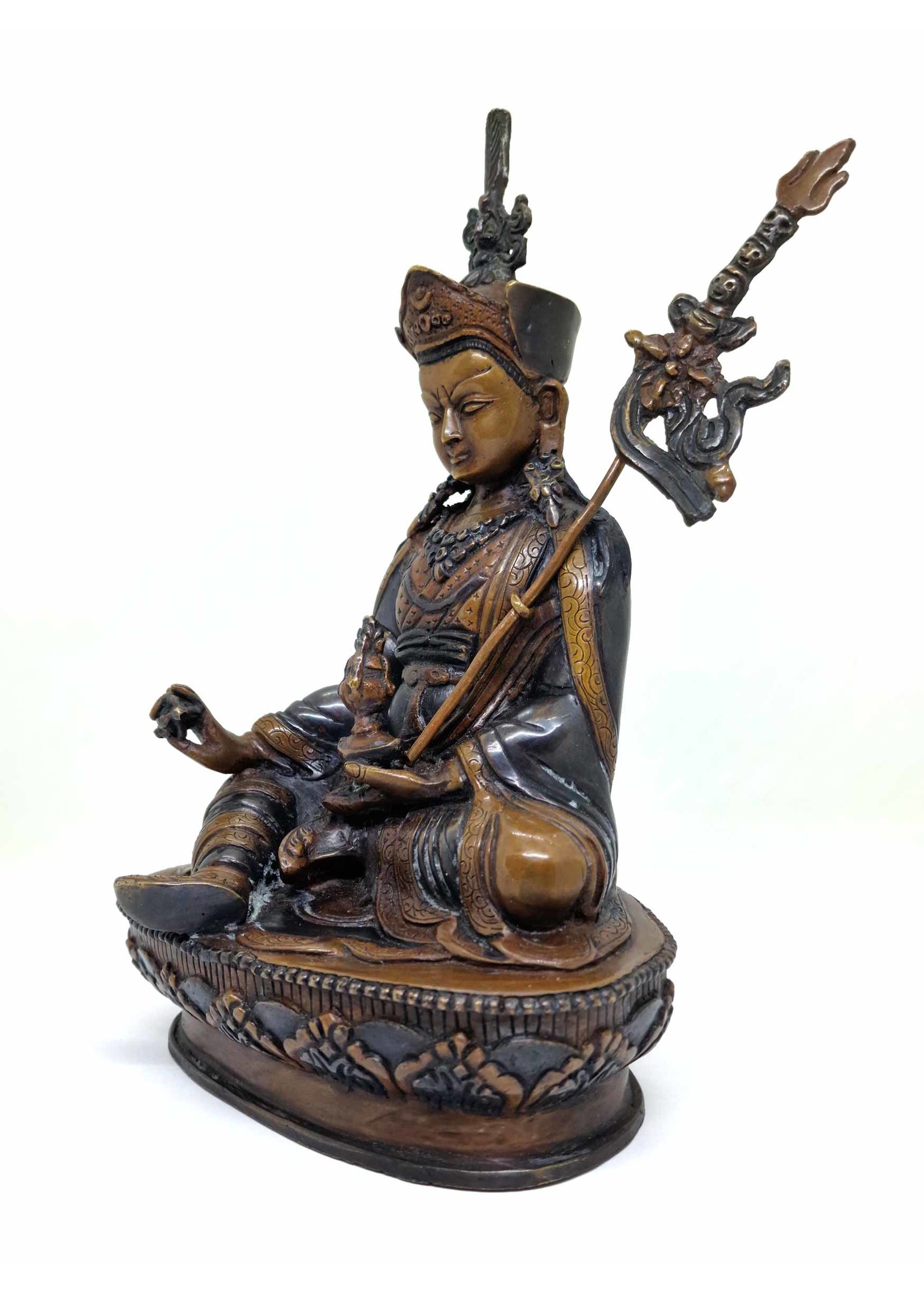 Statue Guru Rinpochen (Padmasambhava) aus Messing und Bronze