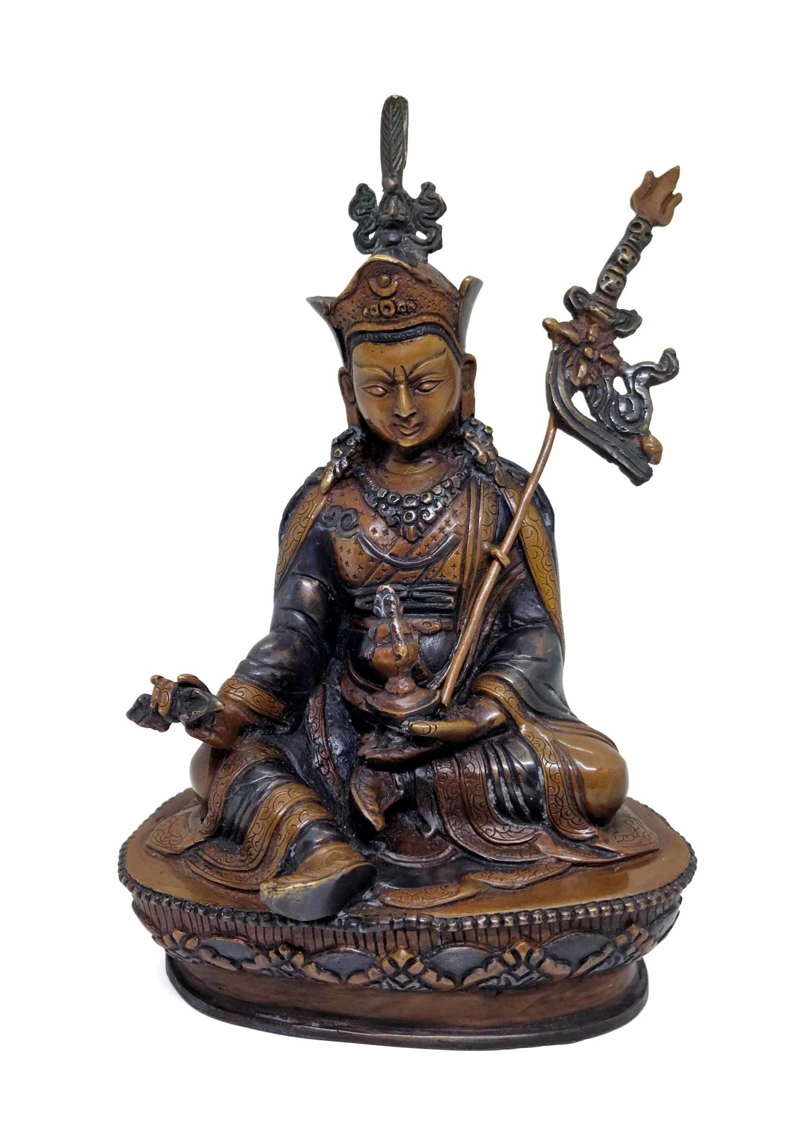 Statue Guru Rinpochen (Padmasambhava) aus Messing und Bronze, 21cm