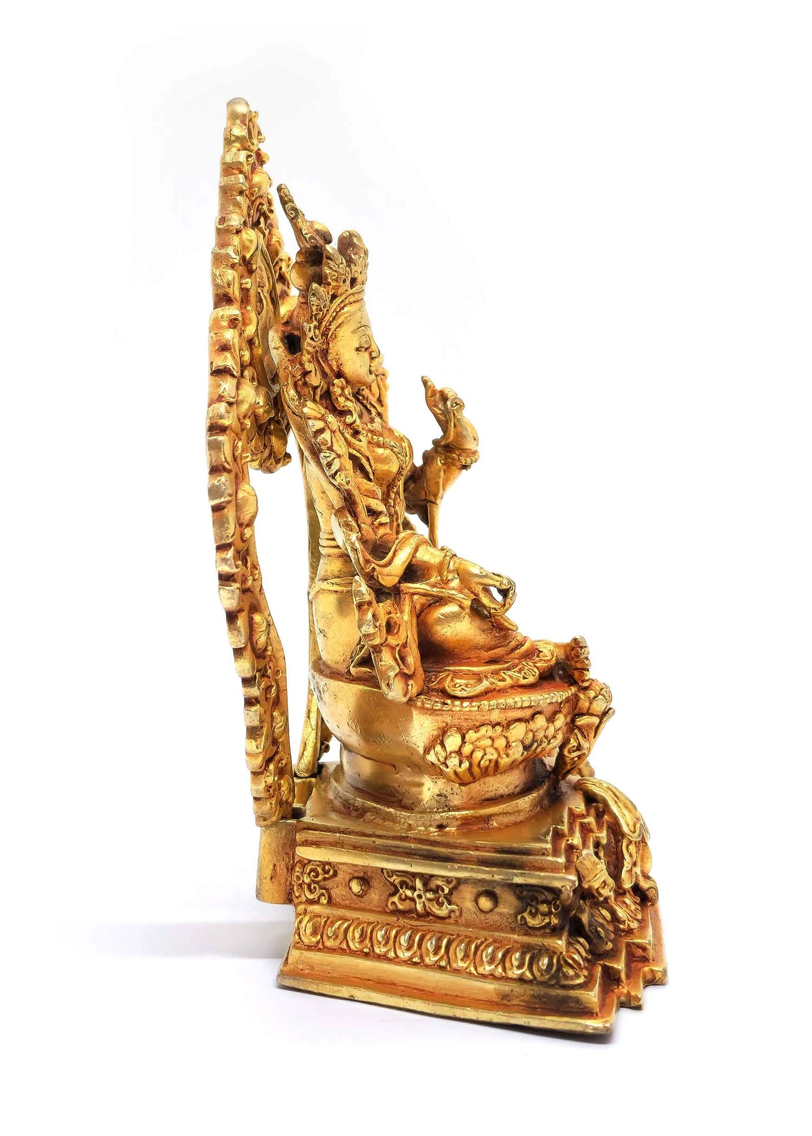 Green Tara Statue With Throne