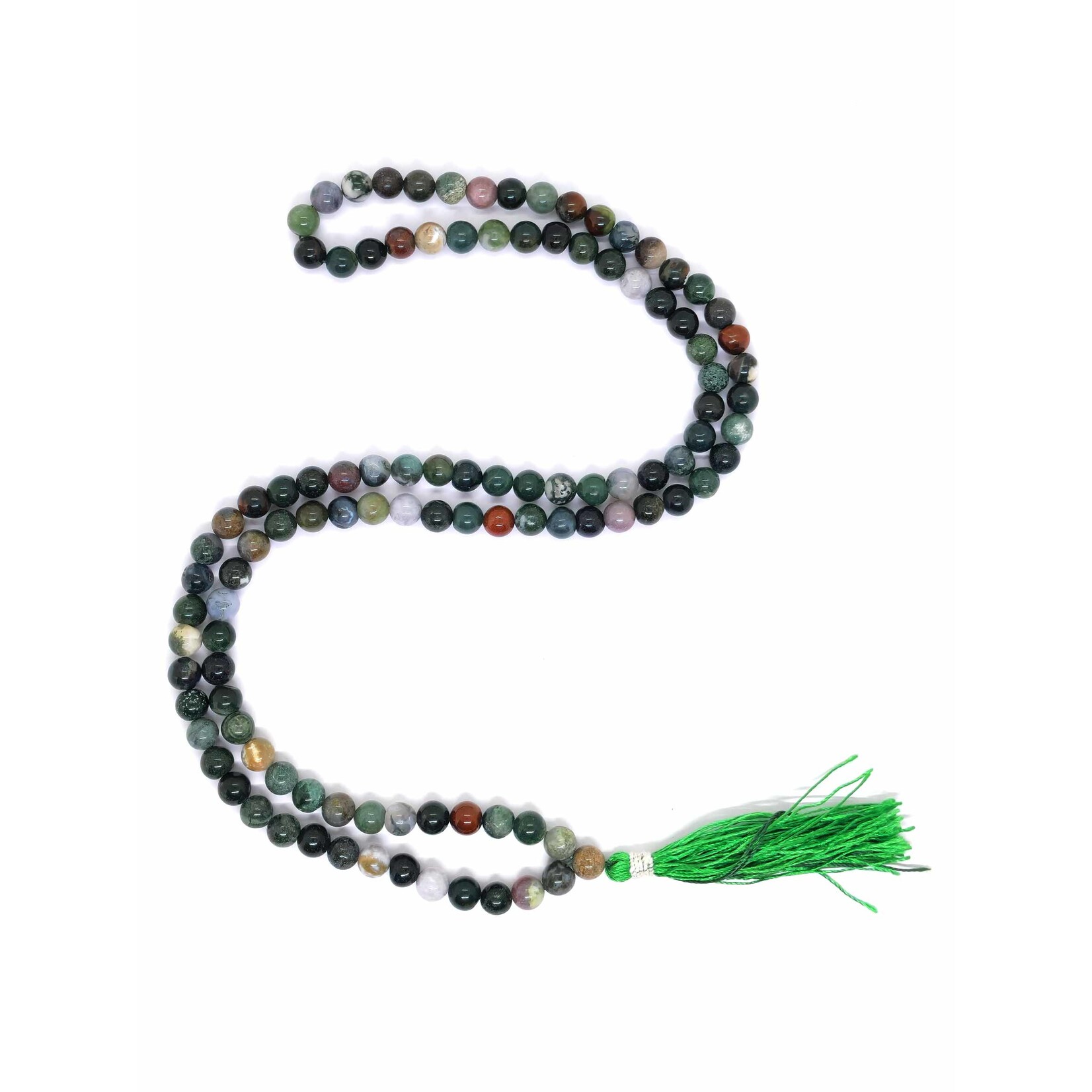 Perles de prière tibétaines Japa Mala pierres agates mélangées, gland vert