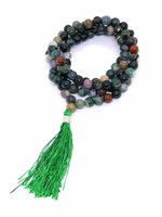 Tibetan Prayer Beads Japa Mala Mixed Agate Stones, green Tassel