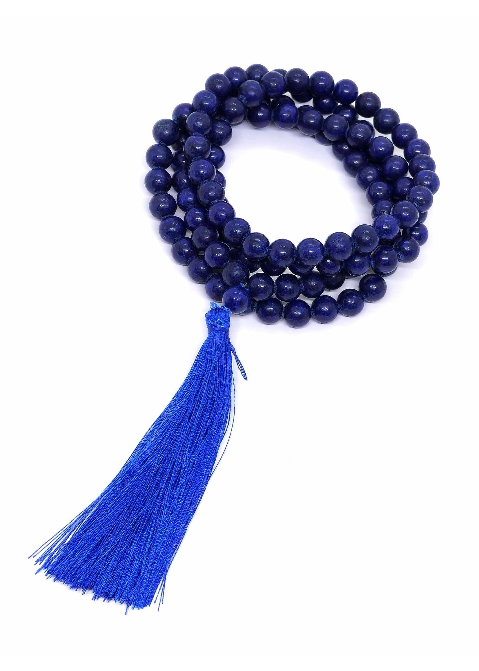 Collier de prière tibétain en lapis-lazuli avec pompon