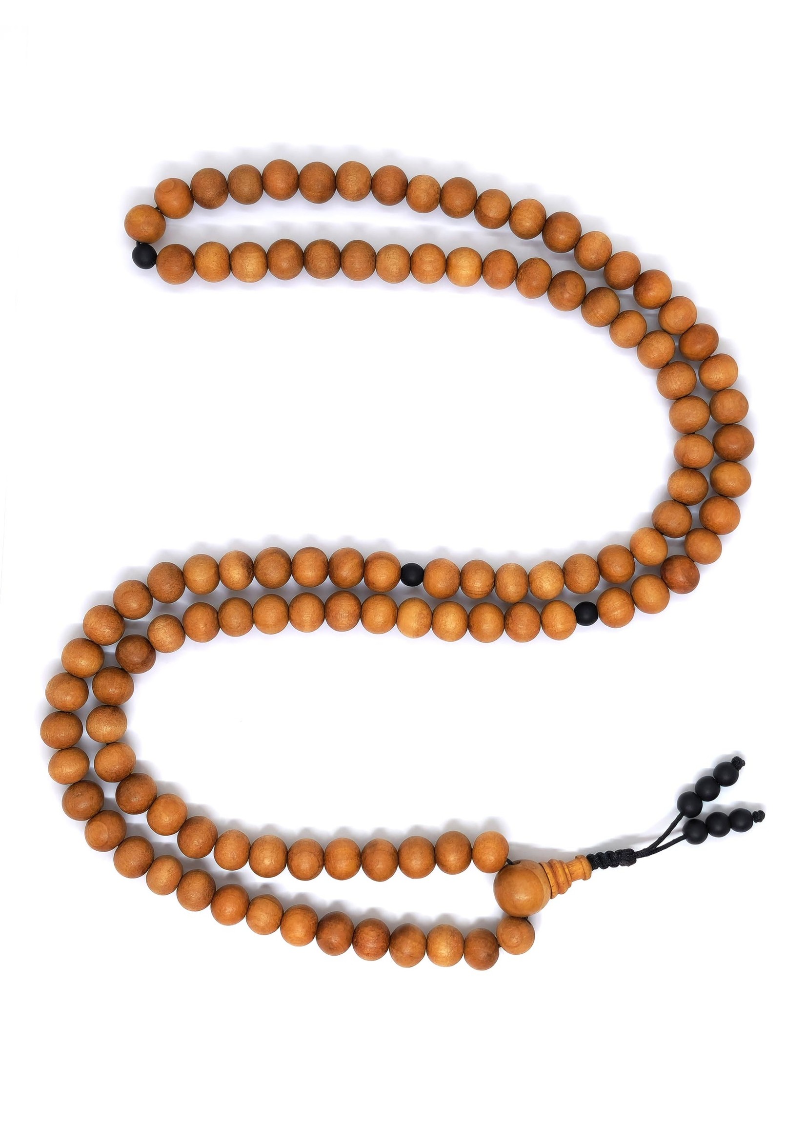 Tibetan Prayer Beads Sandalwood Mala With Matte Onyx Stone Tassel