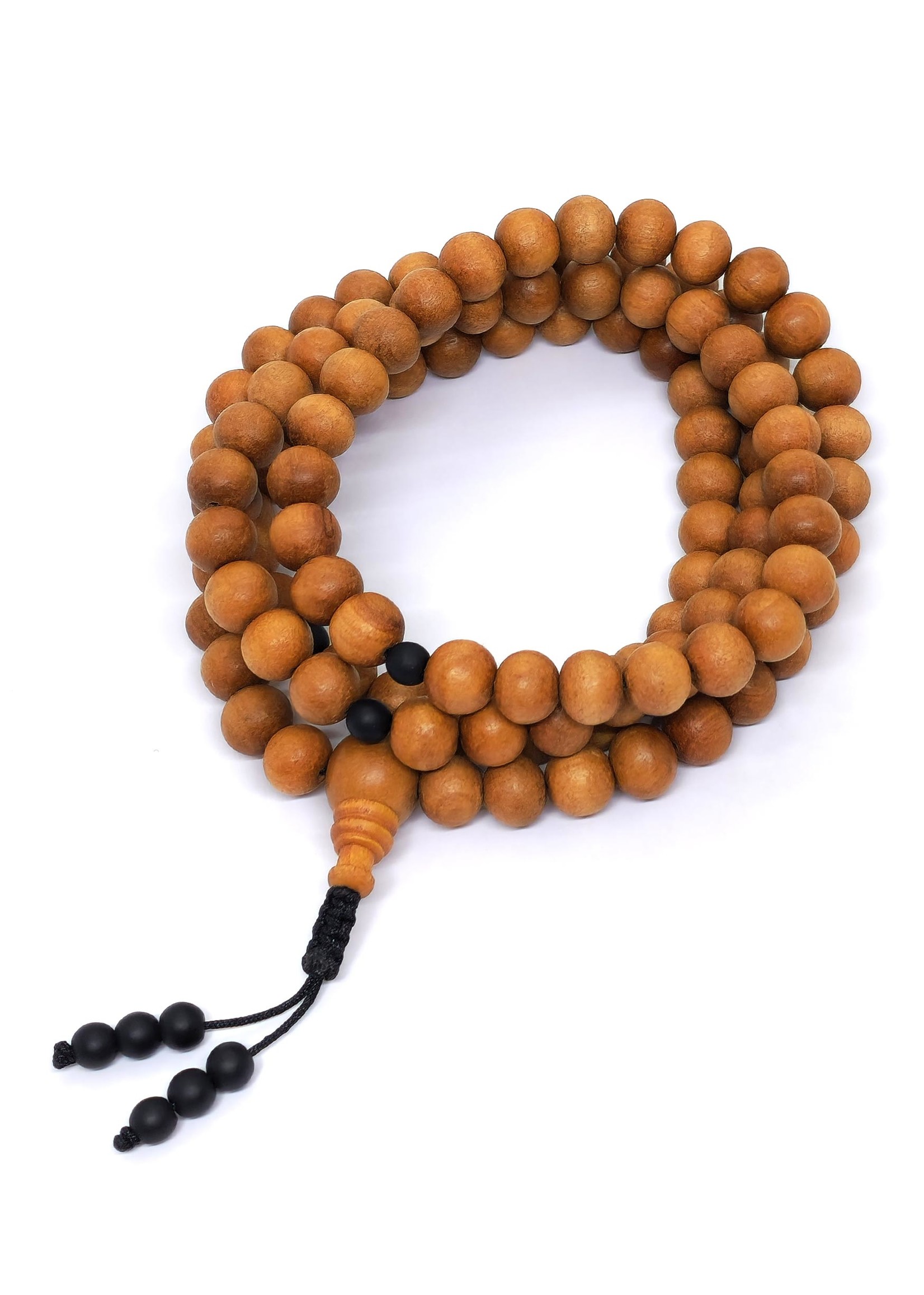 Perles de prière tibétaines Mala en bois avec pompon en pierre d'Onyx mat