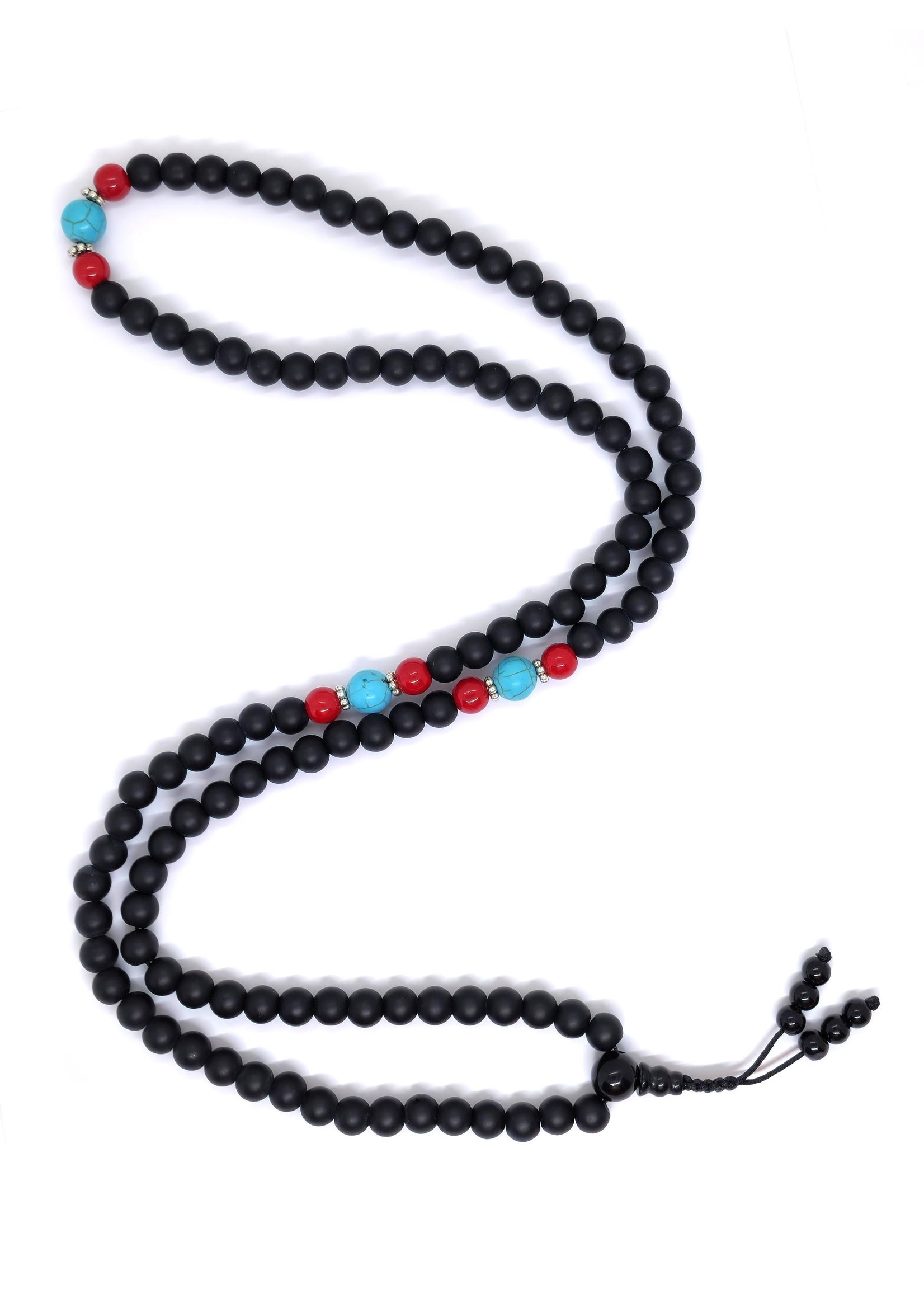 Tibetan Prayer Beads Mala Matte Onyx Stone With Coral And Turquoise Spacers