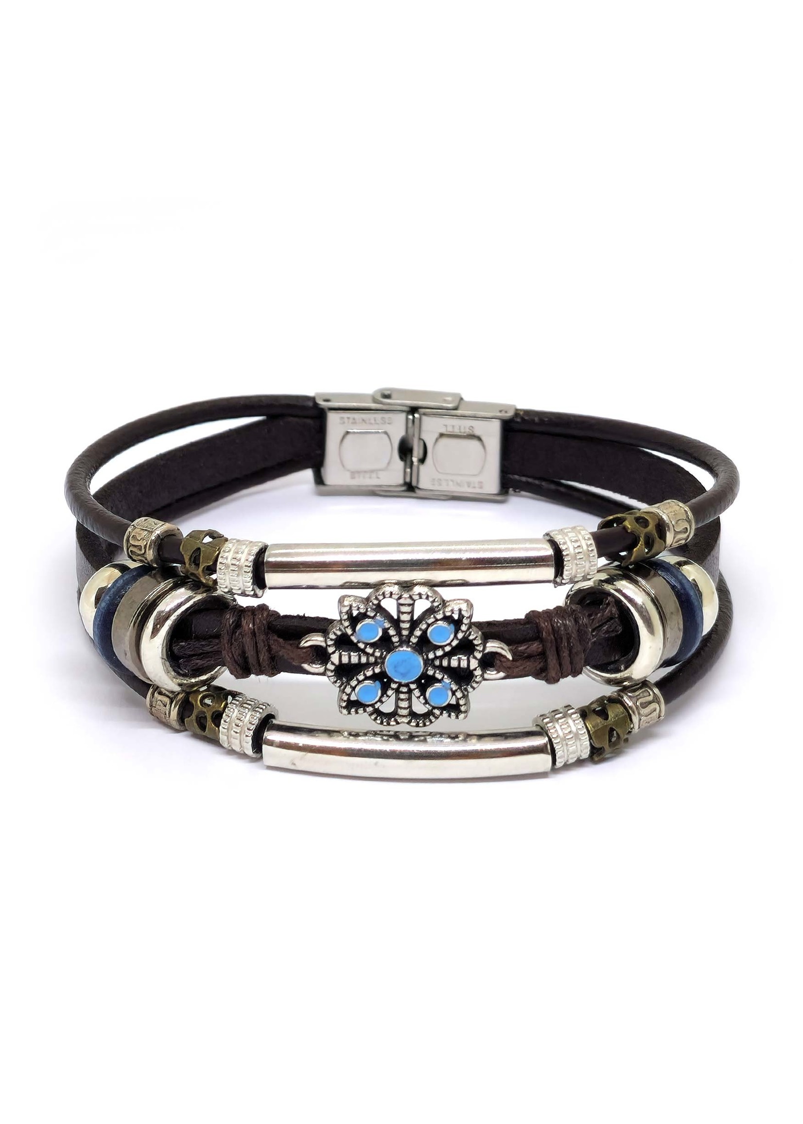 Bracelet en cuir Fleur de vie marron foncé