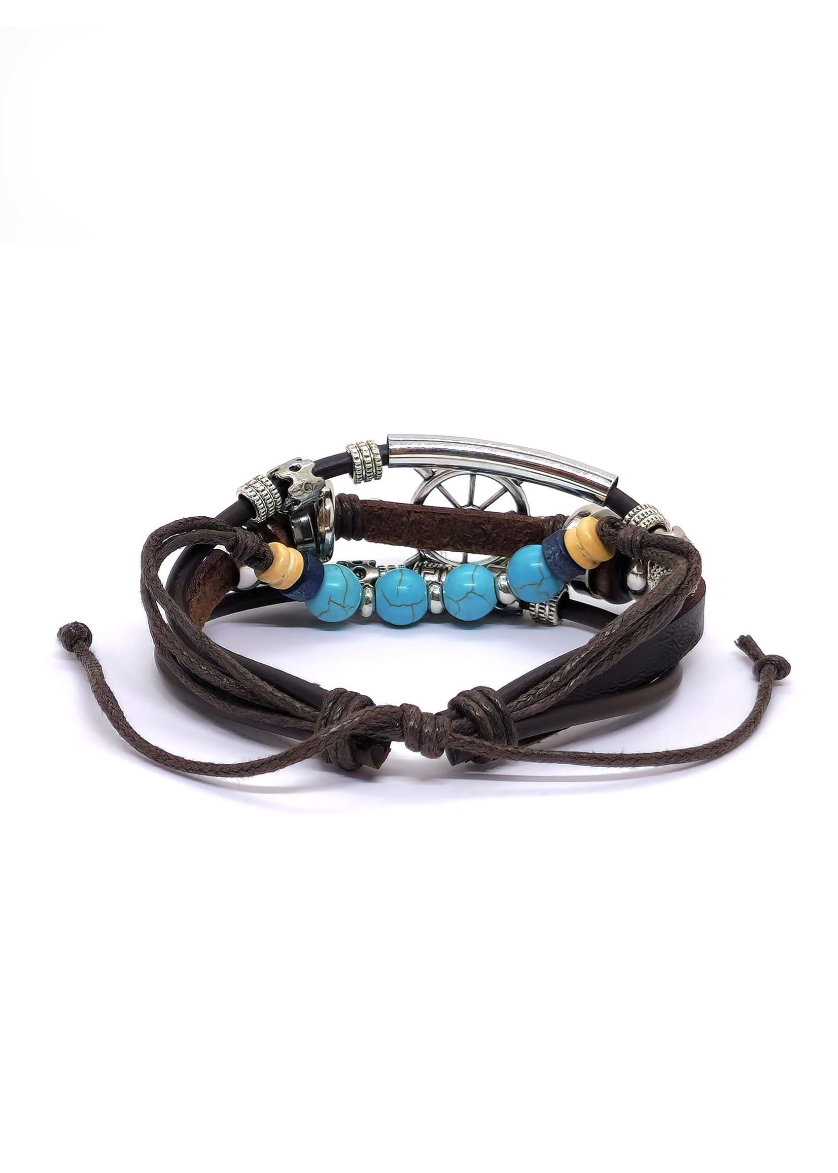 Bracelet en cuir de la roue du Dharma marron foncé