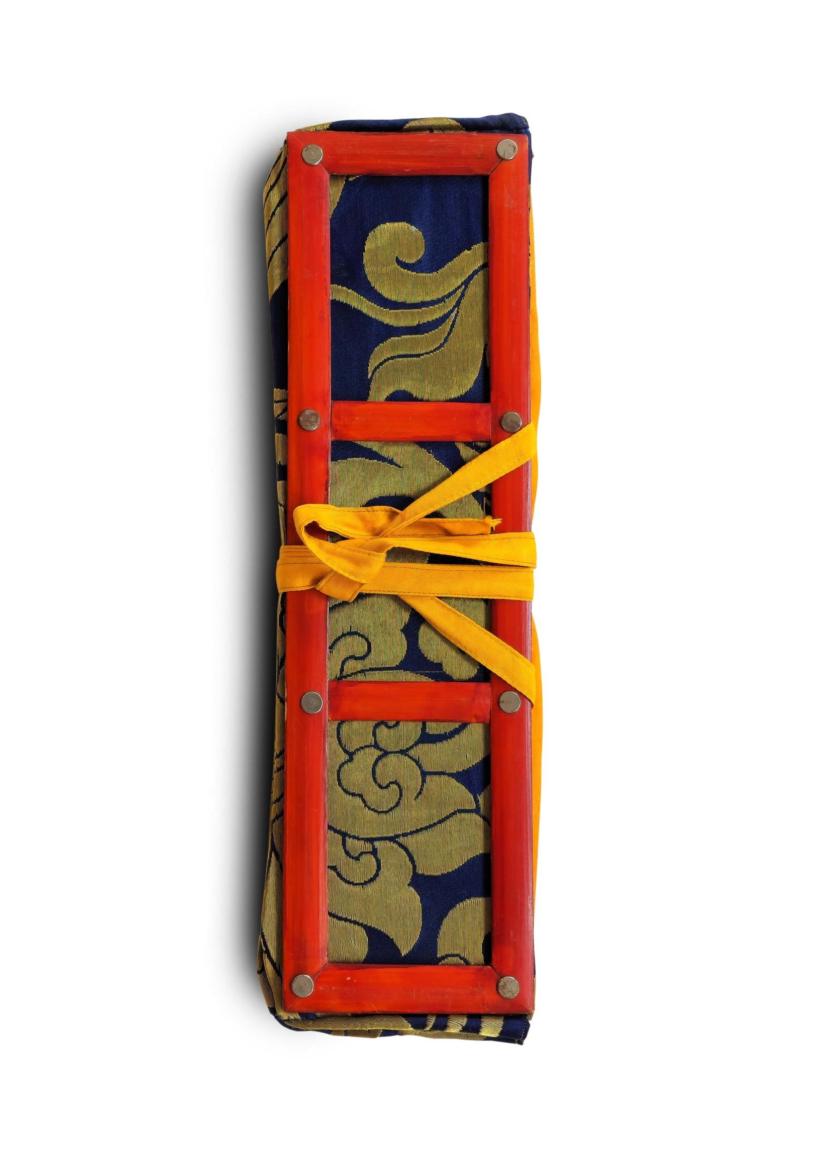 Pochette pour livre du dharma en brocart avec cadre en bambou, bleu