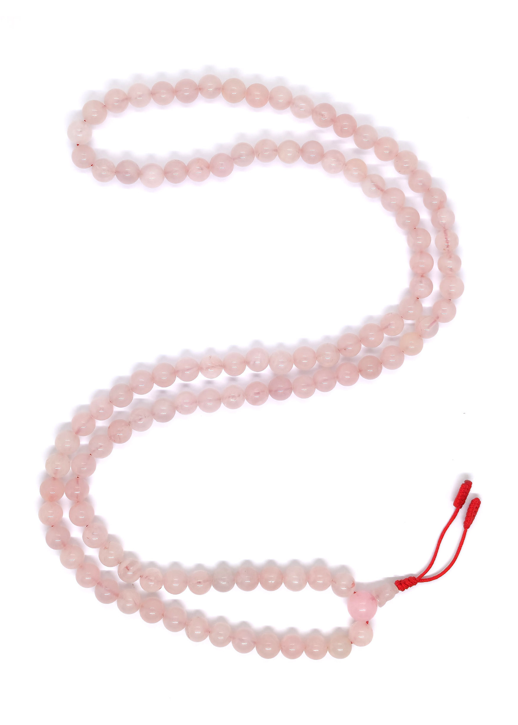 Mala collier de prière tibétain en quartz rose, 108 perles