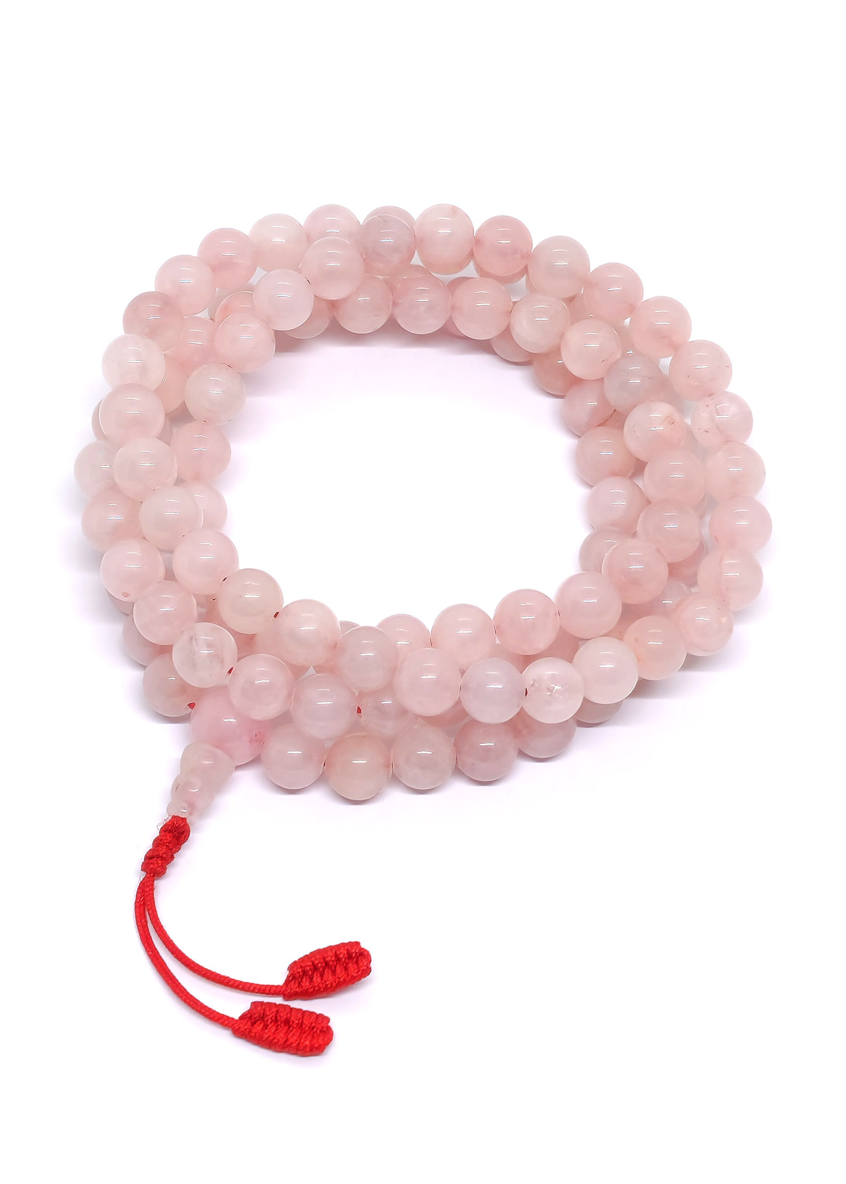 Mala collier de prière tibétain en quartz rose, 108 perles