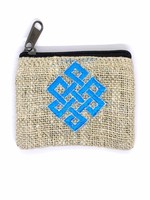 Hemp Coin Purse With Embroidery Endless Knot