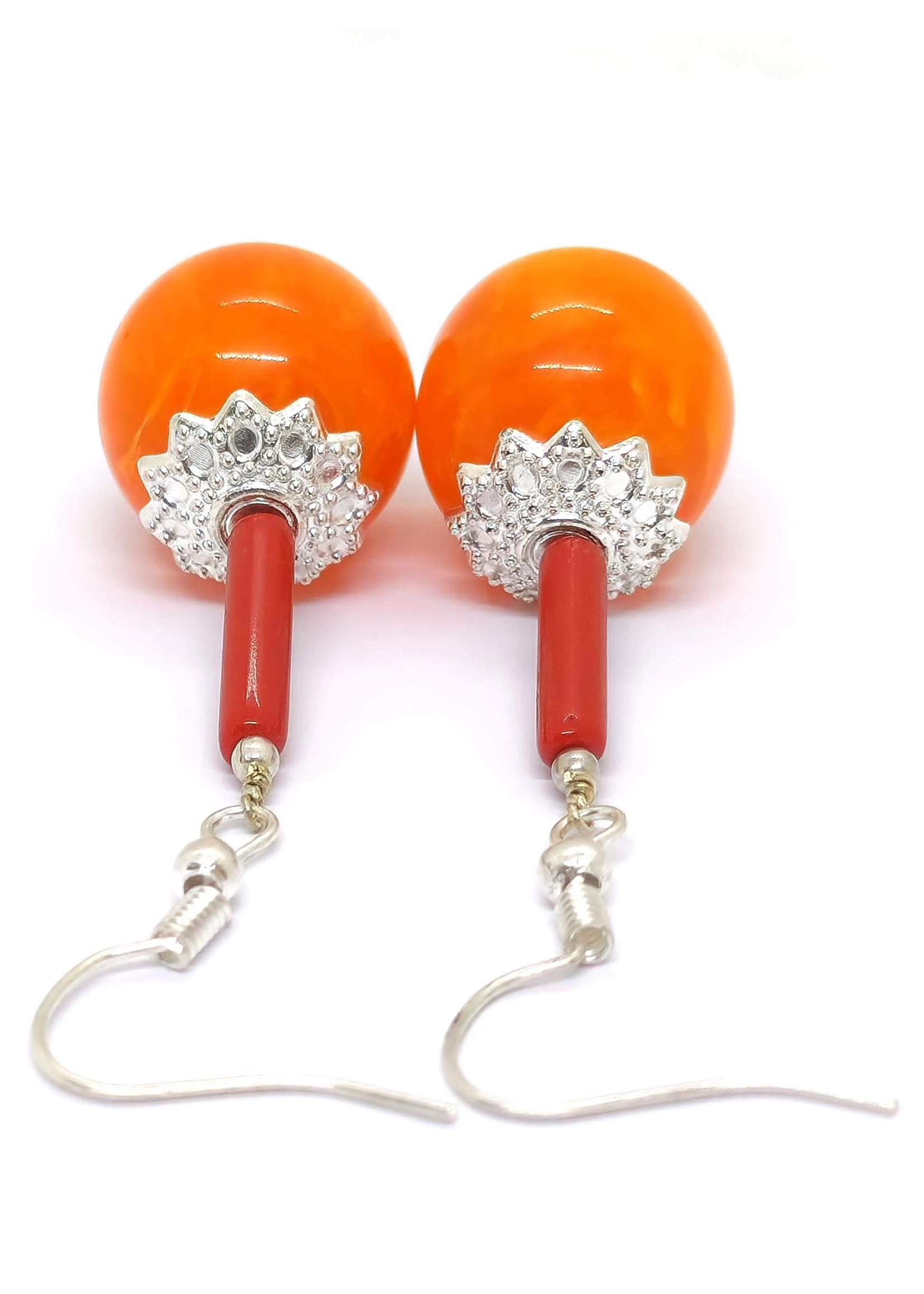 Boucles d'oreilles tibétaines en ambre, Nangsa