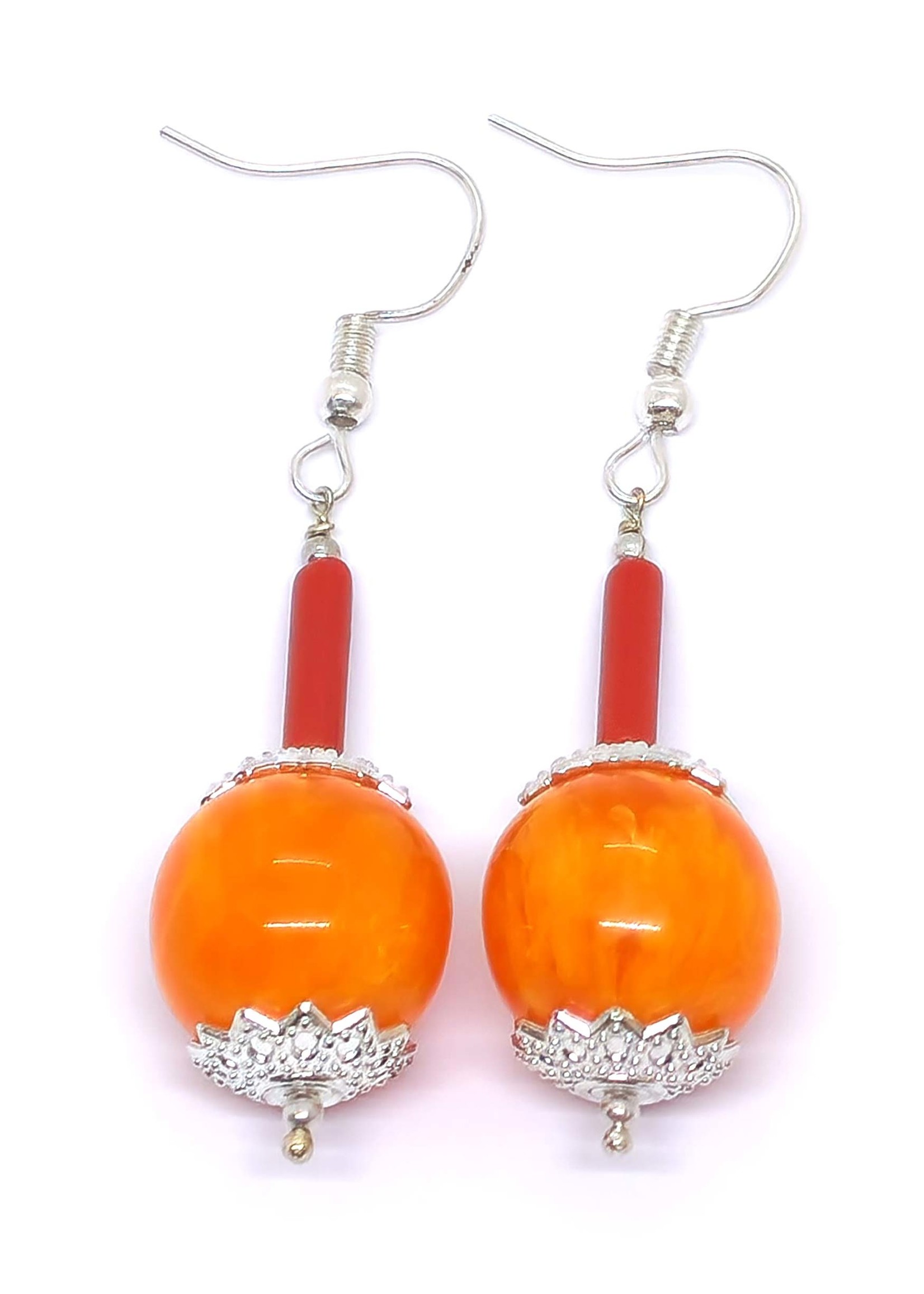 Boucles d'oreilles tibétaines en ambre, Nangsa