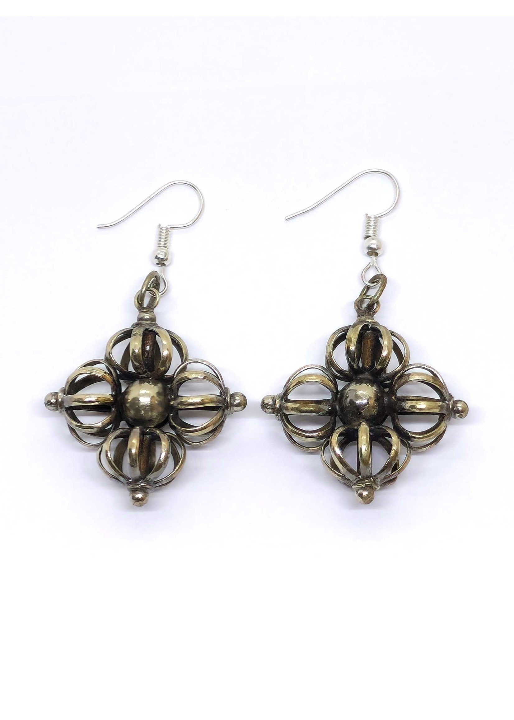 Boucles d'oreilles tibétaines double Dorje, croix Vajra