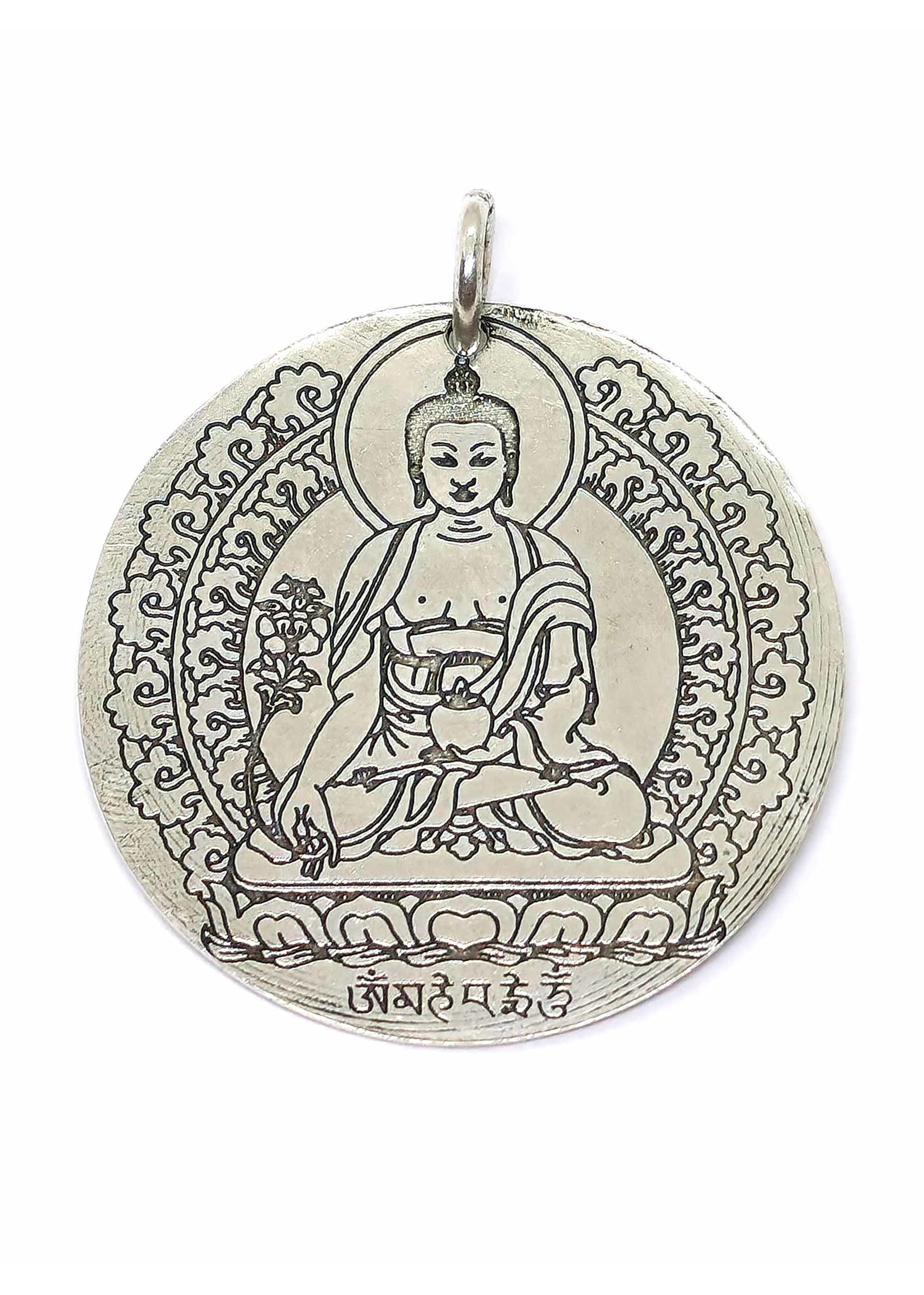 Pendentif en forme de bouddha de médecine avec "Om Mani Padme Hum"