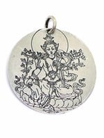 Pendentif Tara Verte Métal Blanc Artisanal, 4 cm