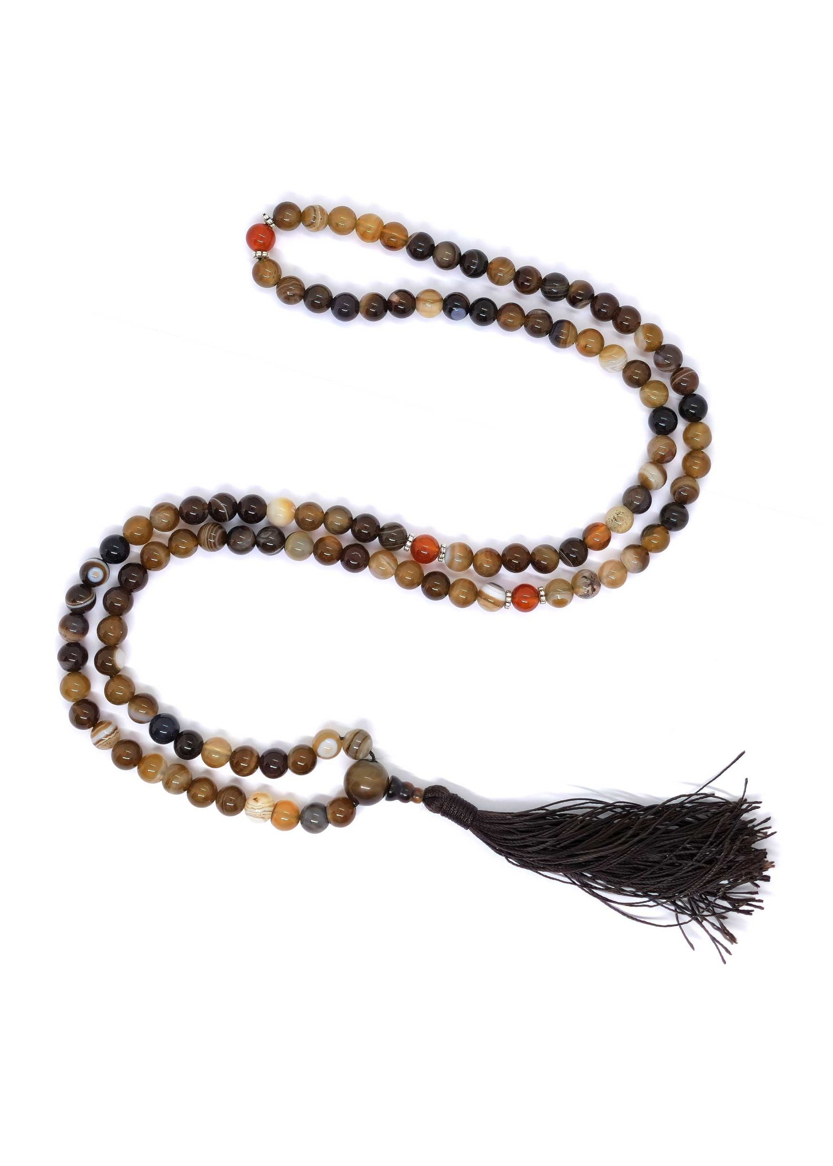 Perles de prière tibétaines Japa Mala mélange de pierres précieuses, pompon marron