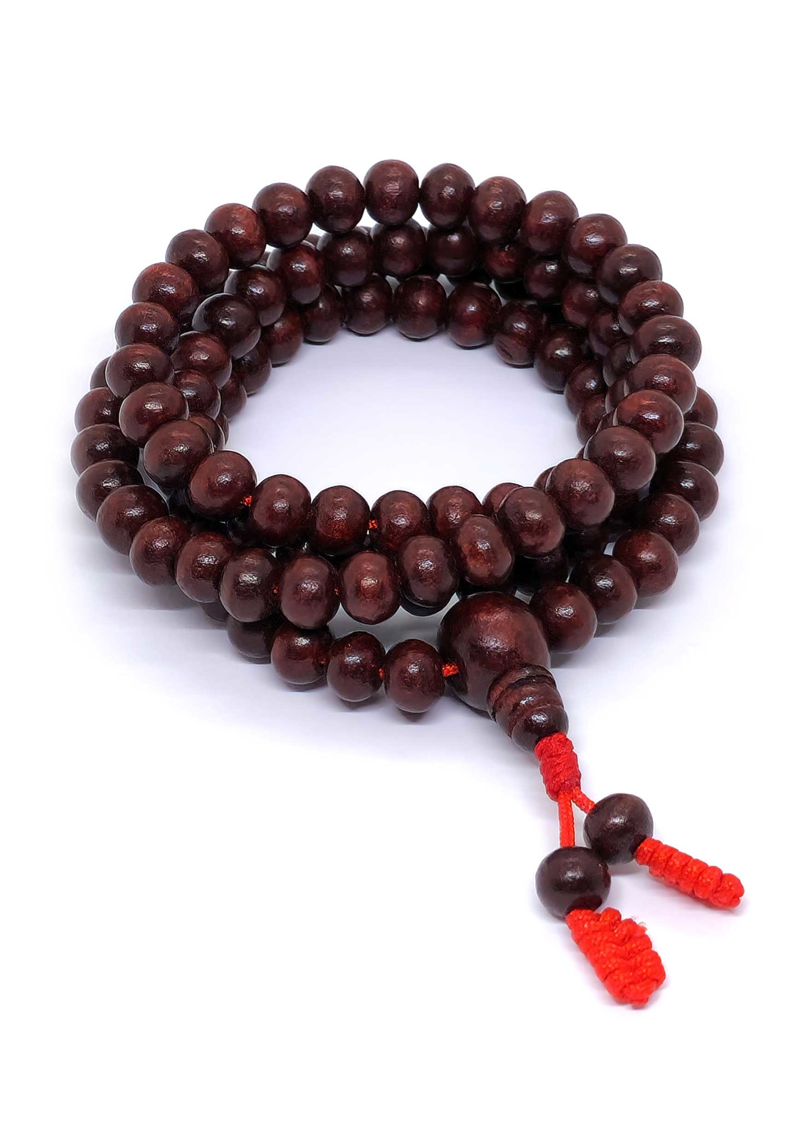 Perles de prière tibétaines Japa Mala en bois rouge