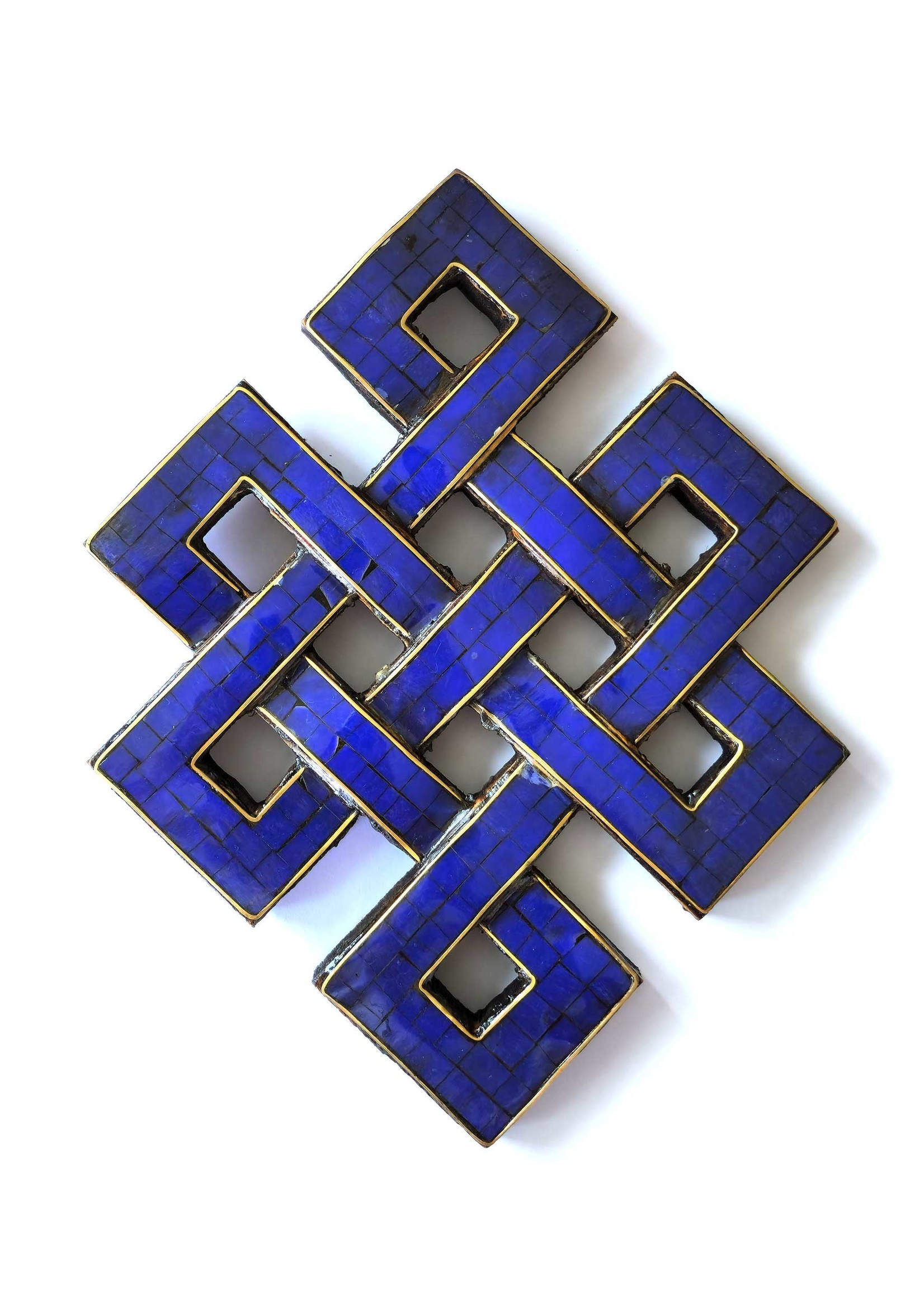 Tibetan Wall Hanging, Handcrafted Endless Knot, Wood & Lapis