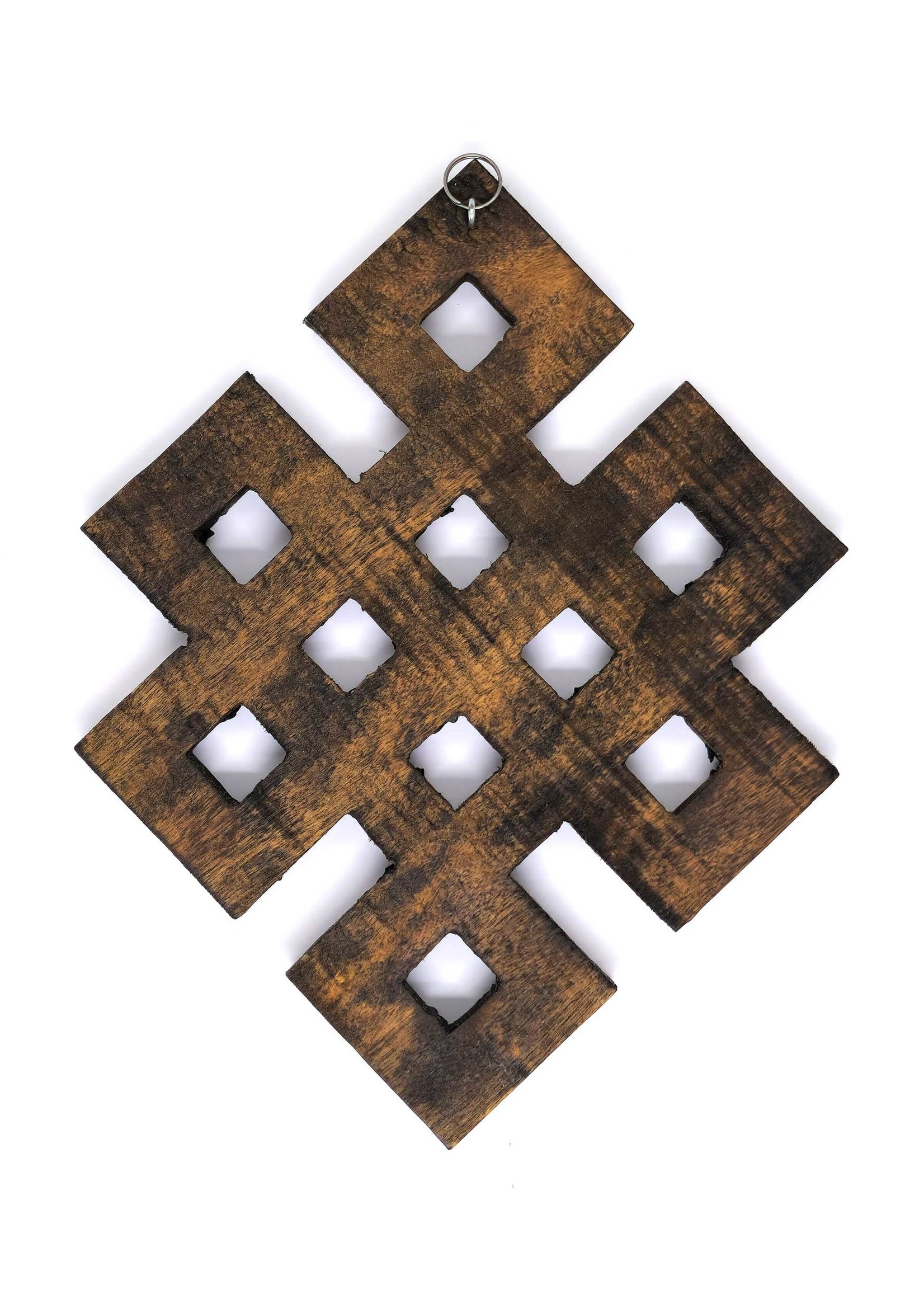 Tibetischer Wandbehang, handgefertigter Endlosknoten, Holz & Lapis