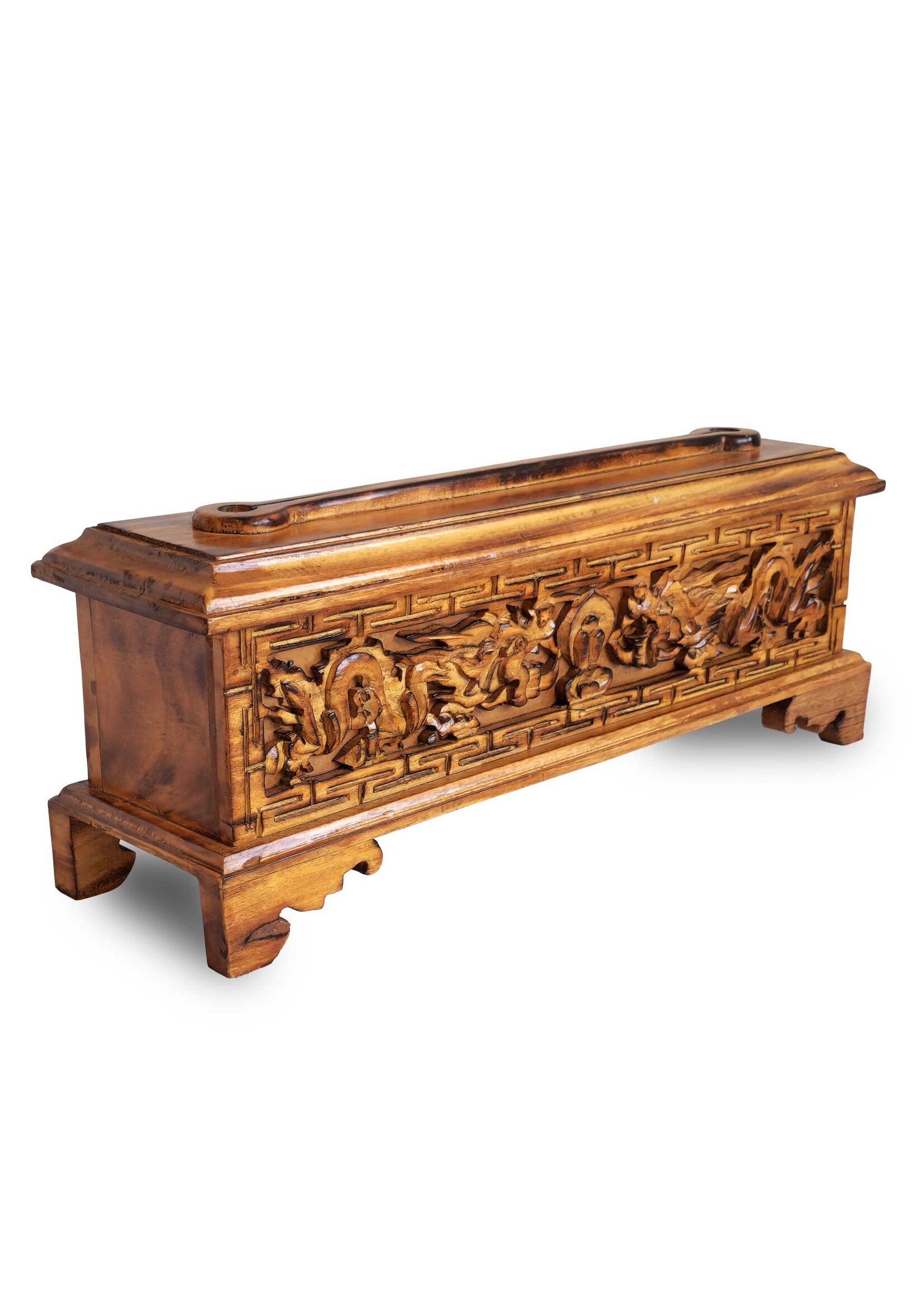 Portaincenso tibetano in legno con intagli a mano tibetani