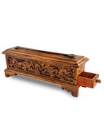 Portaincenso tibetano in legno con intagli a mano tibetani