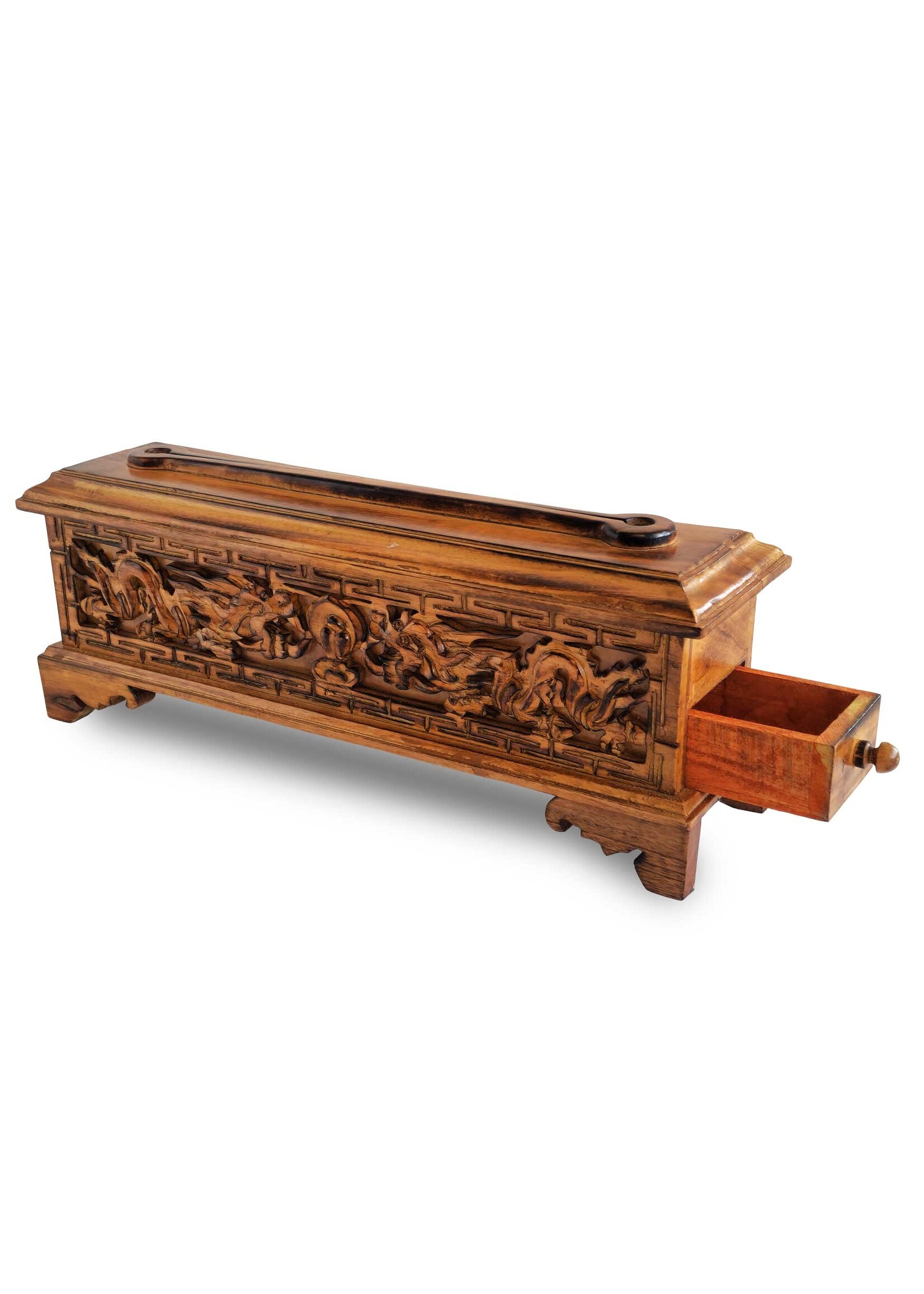 Portaincenso tibetano in legno con intagli a mano tibetani
