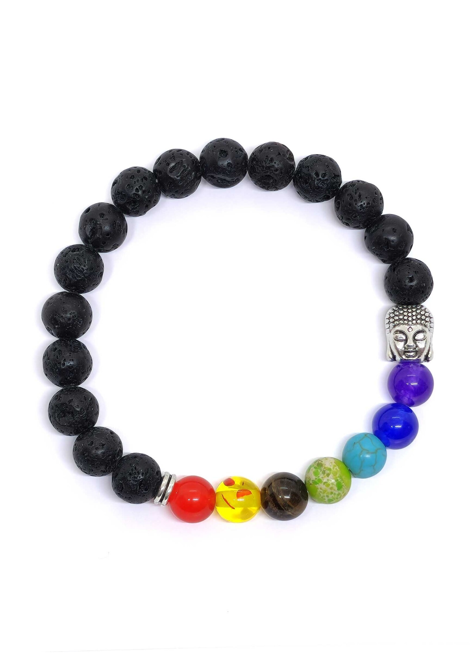 Armband aus Lavastein mit Buddha und 7 Chakras, dehnbar